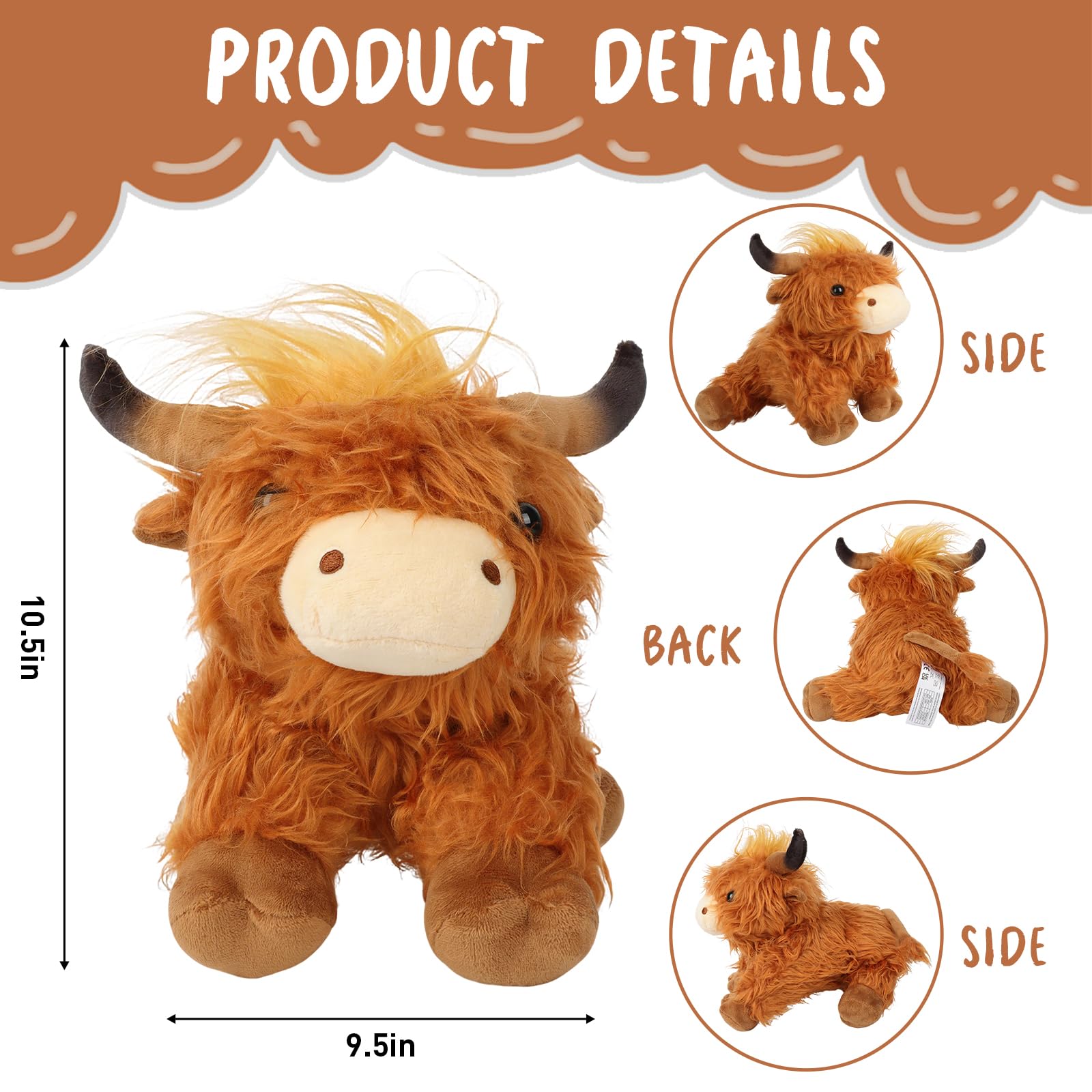 Tubistar 11.5" Highland Cow Stuffed Animal?Soft and Fluffy Highland Cow Stuffed Animal, Best Gift for Kids & Girls Halloween, Christmas or Birthday