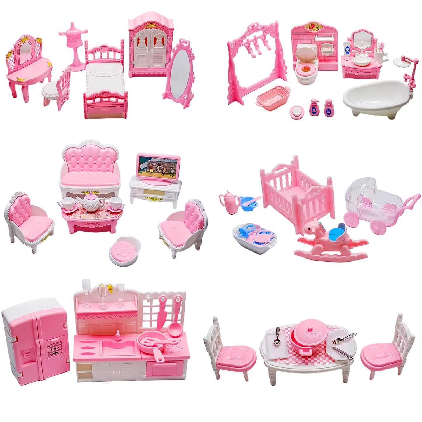 75 Pcs Dollhouse Furniture Set Accessories,Small Dollhouse Miniature Pretend Play Family Toys Gift,Toddler Boy Girl Kid 3Y+ Mini