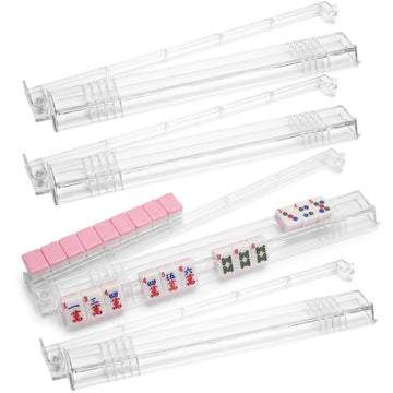 chryselium Mahjong Racks with Pushers Set of 4, Clear Acrylic Mahjong Tile Holders, Non-Slip American Mahjong Rack All-in-One, Mahjong Accessories