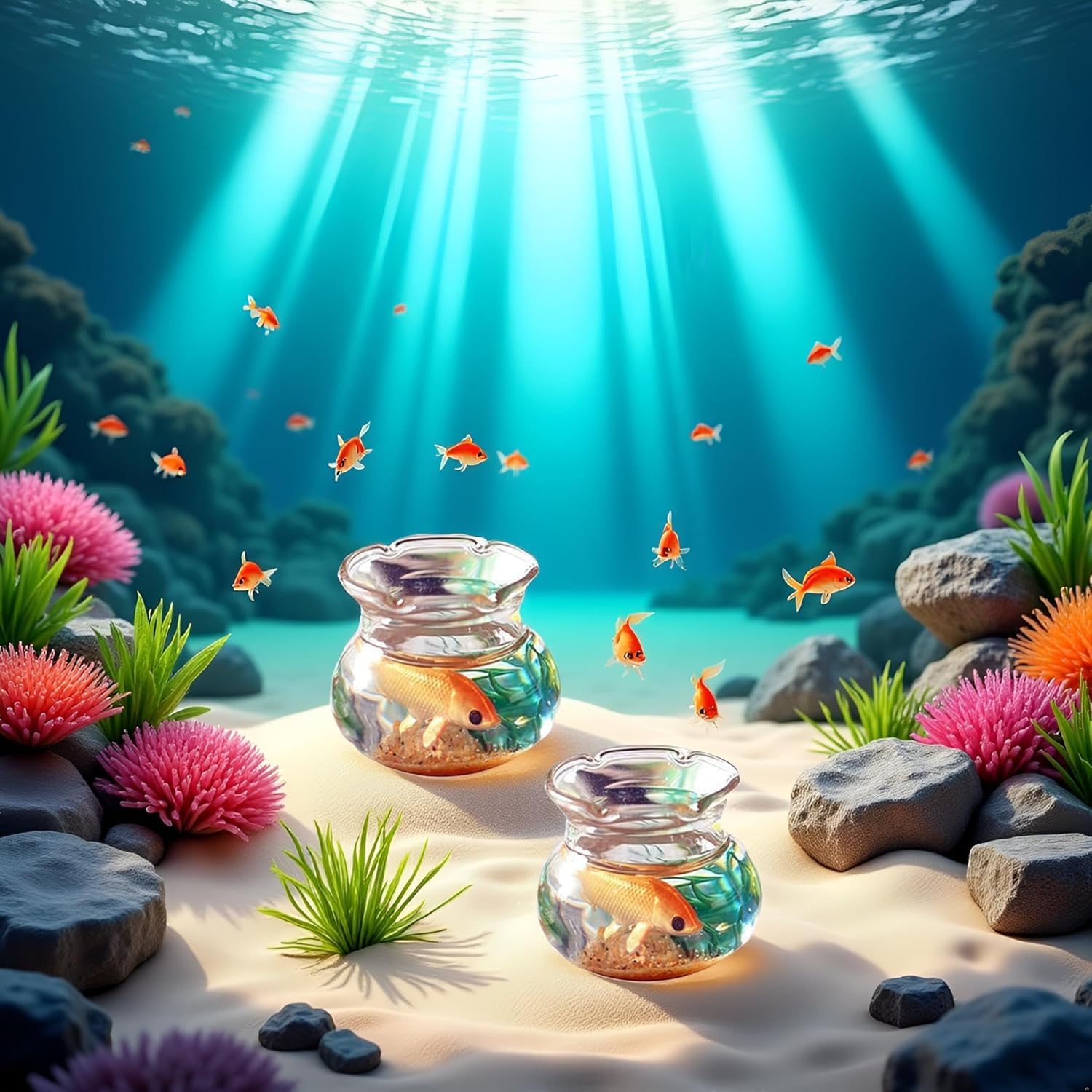 2Pcs Miniature Fish Tank Toy Mini Round Fish Bowls Resin Goldfish Grass for Dollhouse Desktop Craft Project Decor,Mini Fish Bowl,Dollhouse