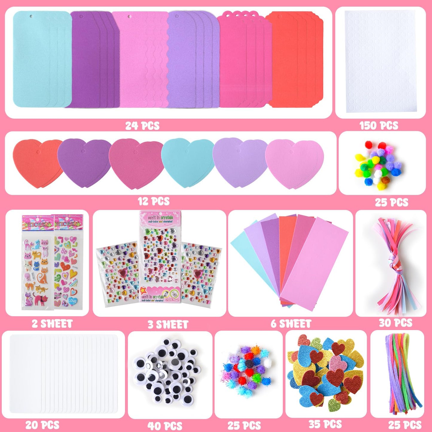 YIYEE 36 Sets Valentines Day Crafts for Kids, DIY Foam Bookmarks Valentine Cards Craft Kit for Kids Craft Hanging Ornament, Valentines Activities