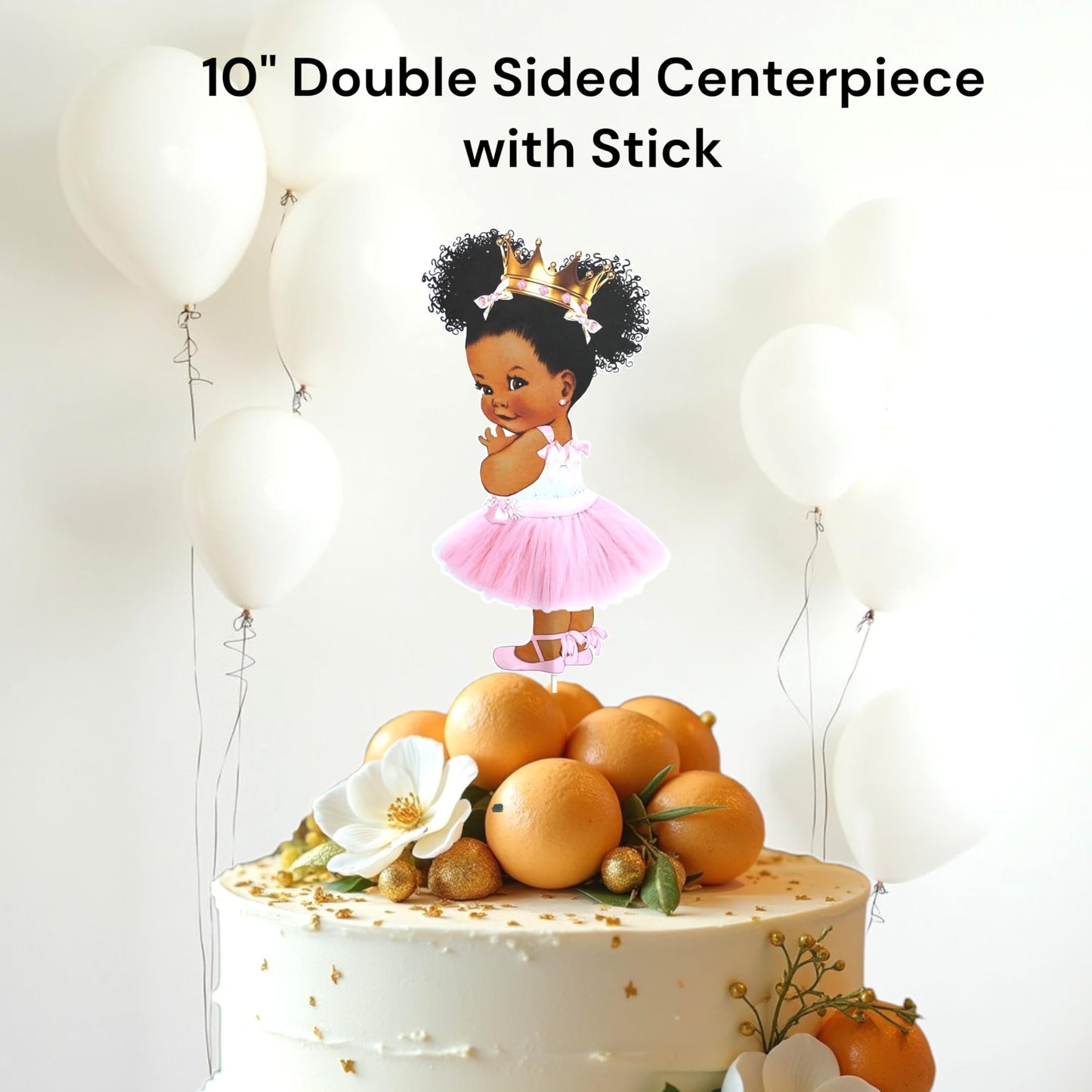 Little Princess Centerpieces Baby Shower Table Decoration 10 inches Pink Gold African American Black Royal Birthday Cake Topper