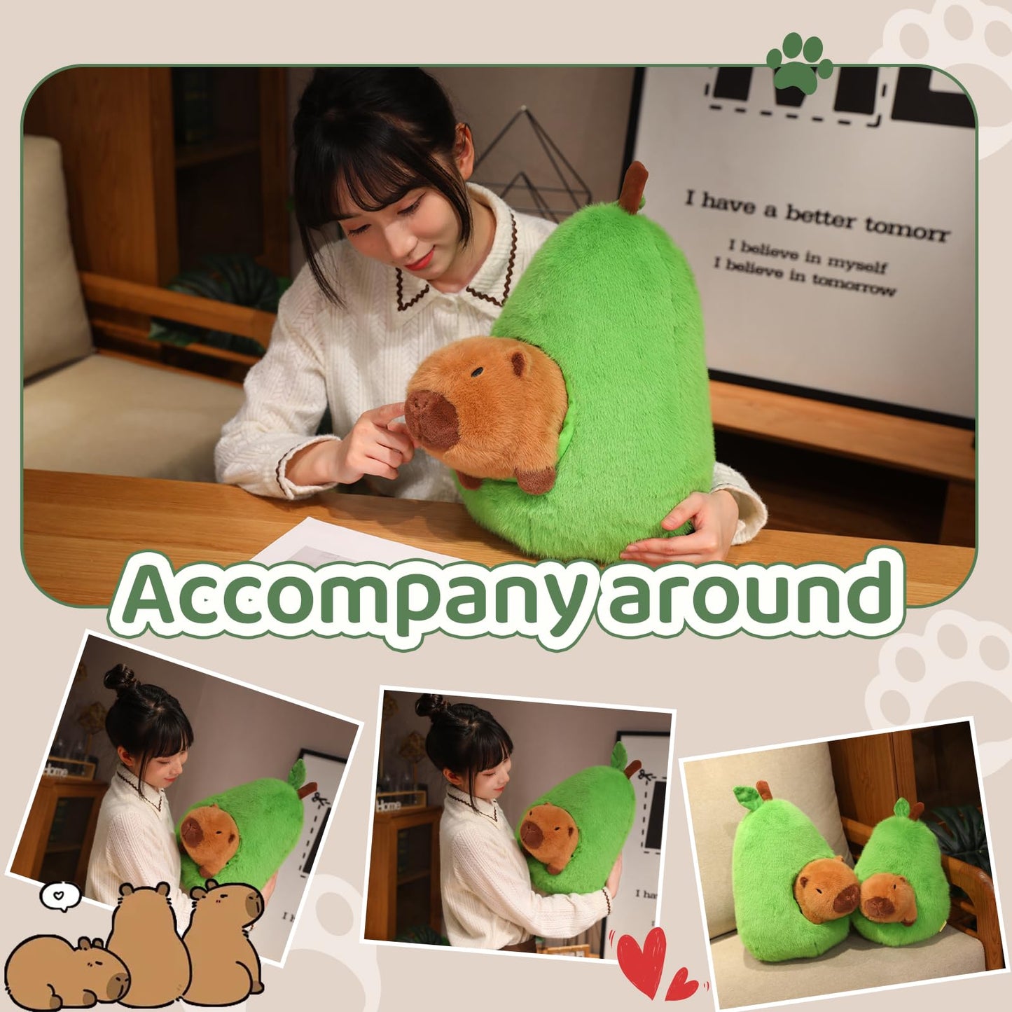 TIANCHANGZC Avocado Capybara Plush, 13.7 Inch Soft Stuffed Animal, Cute Avocado Plush Toy Pillow Doll for Kids and Adults