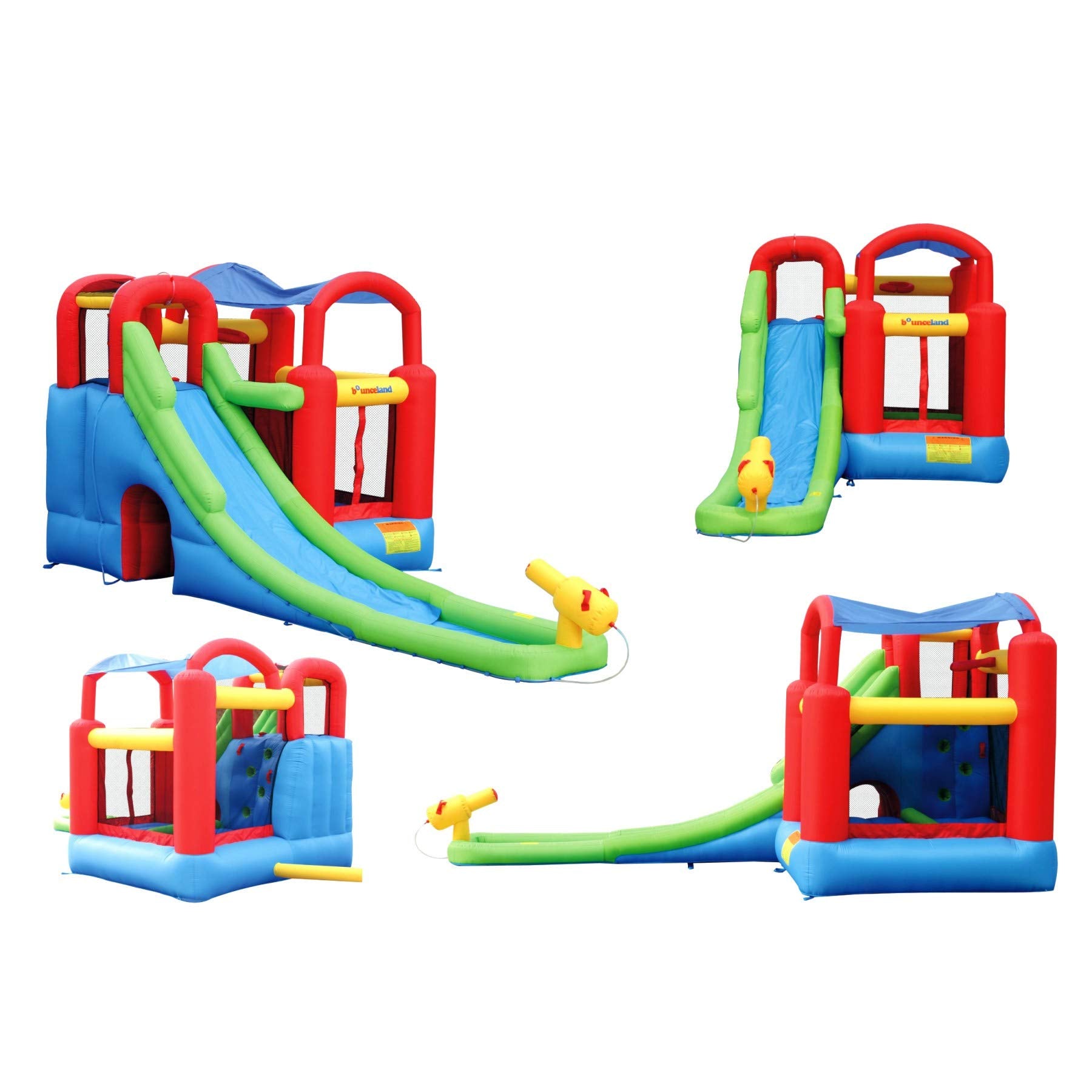 Inflatable Bounce House or Water Slide Wet or Dry with Sun Roof, Ball Pit 30 Balls, Water Gun, Fun Bouncing Area with Basketball Hoop, Long Slide