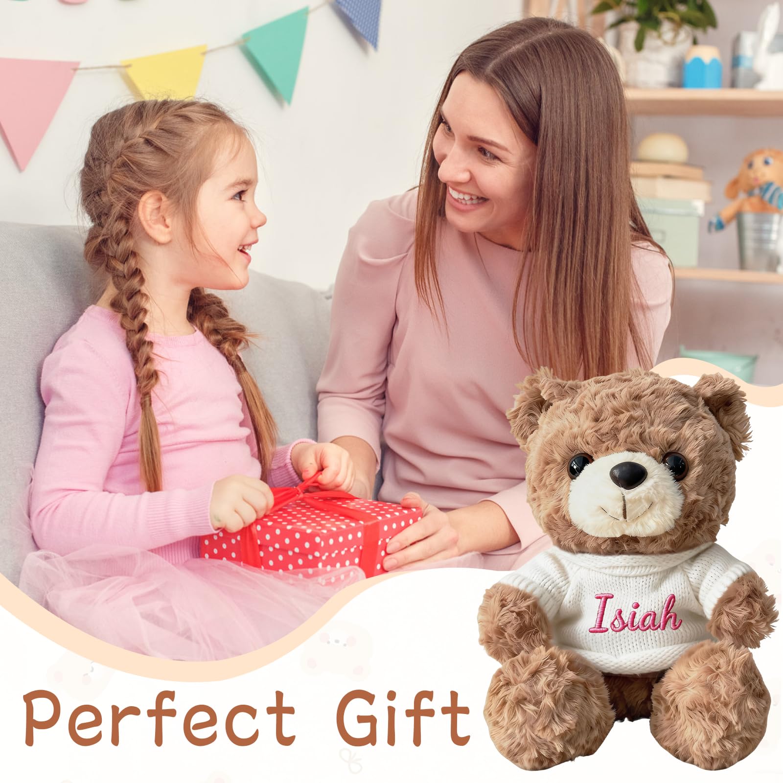aoemgnj Personalized Teddy Bear with Custom Embroidered Name, 10/12/16 Inch Soft Plush Stuffed Animal, Valentine's Day Birthday for Girlfriend