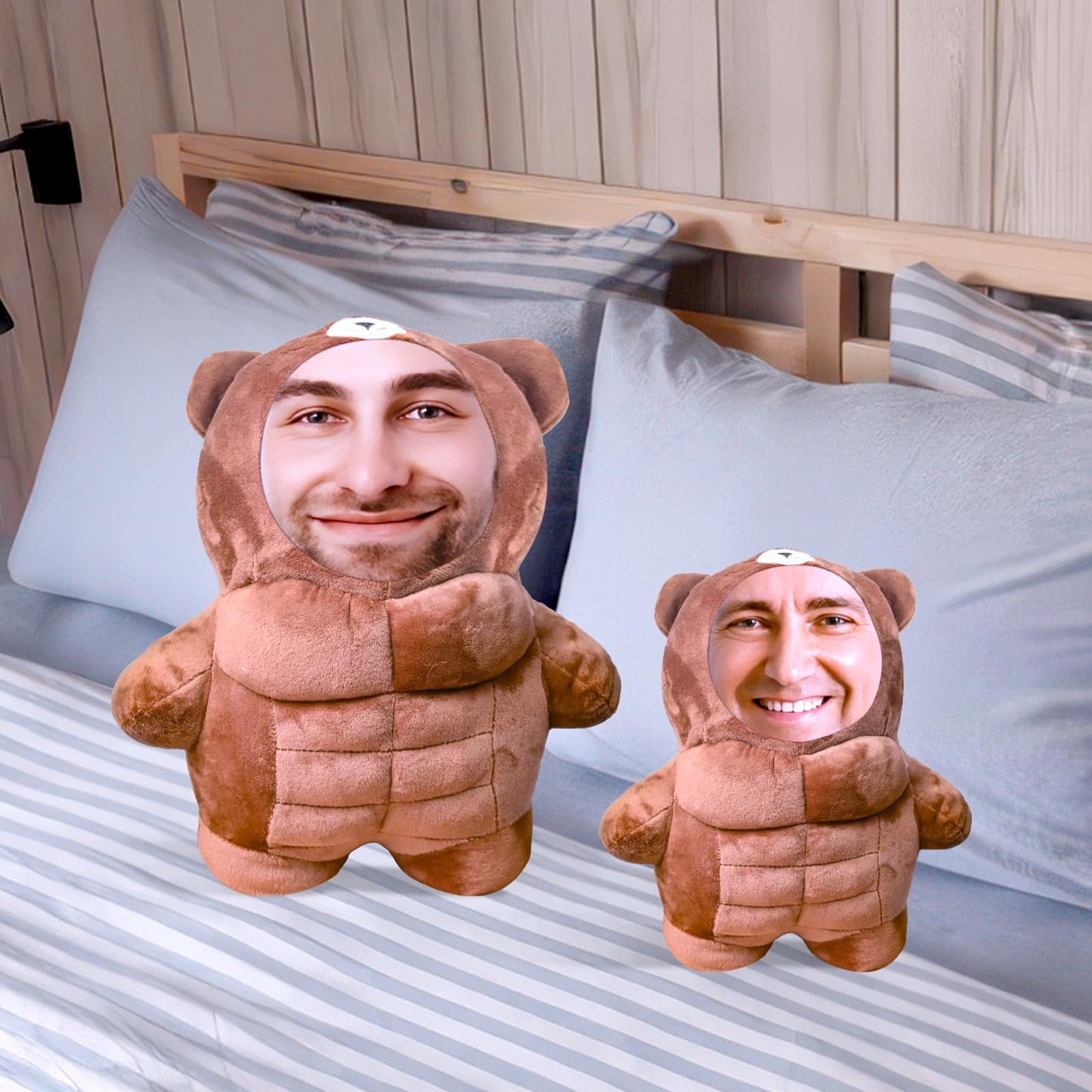 Yibairui Personalized Muscle Bear Pillow, Custom Bear Face Photo Pillow Fun Bedding & Sofa Home Decor Gifts for Dad, Mom, Boyfriend, and Girlfriend