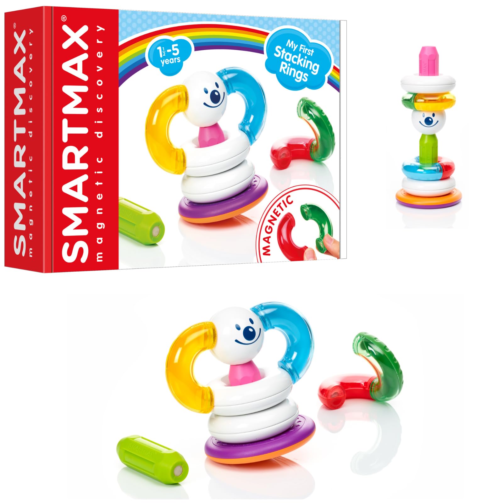 SmartMax My First Stacking Rings Magnetic Building Toy for Ages 1.5-5 - Creative STEM Stacking & Balancing Set