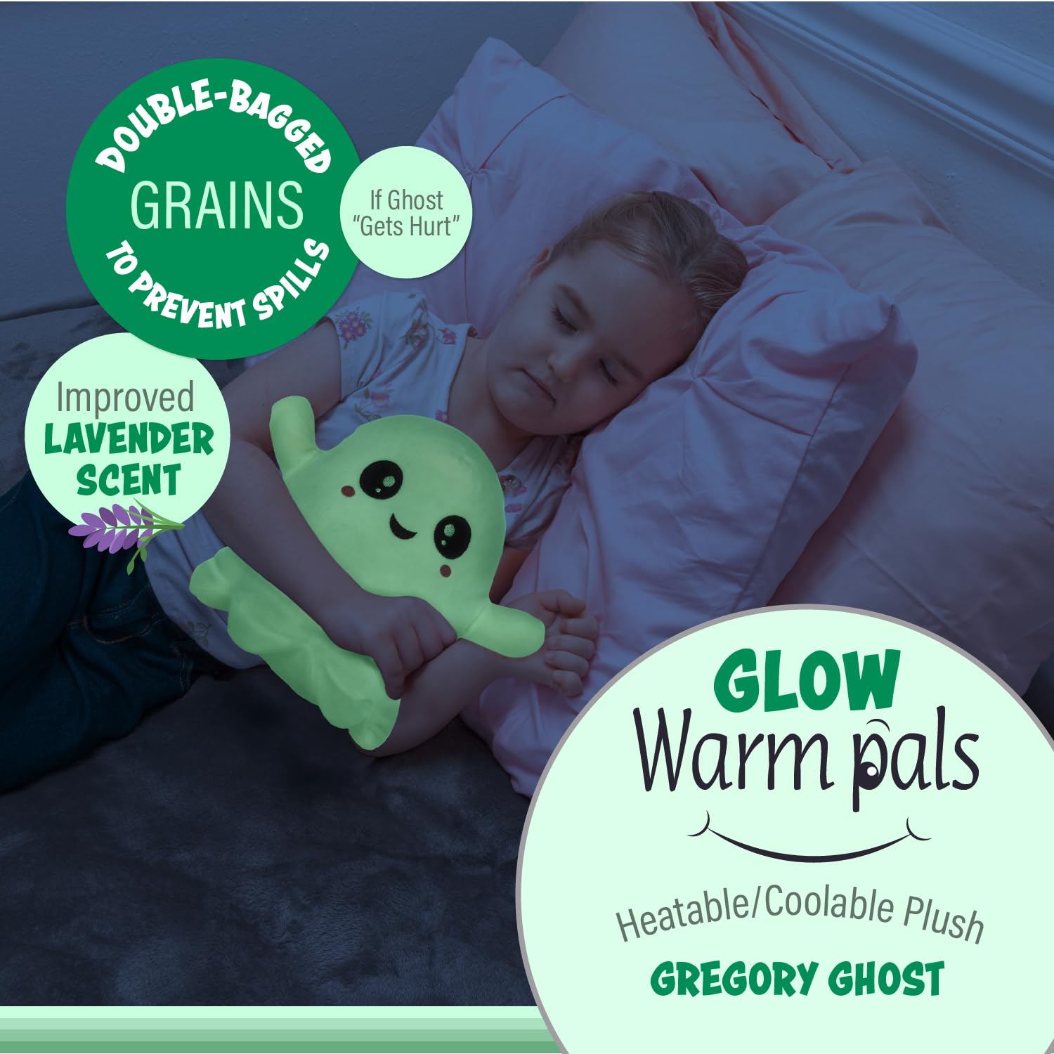 1i4 Group Glow in the Dark - Ghost - Microwavable & Weighted Plush Stuffed Animal - Heated Plushie for Warmth - Cute, Soft, Cozy Toy for Adults