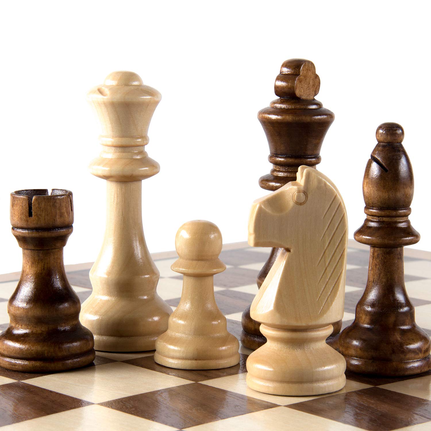 AMEROUS Chess Pieces Only, Wooden Hand Carved Tournament Chessmen with 4.12" Inches King, 2 Storage Bags for Chess Board Game, Replacement of Missing