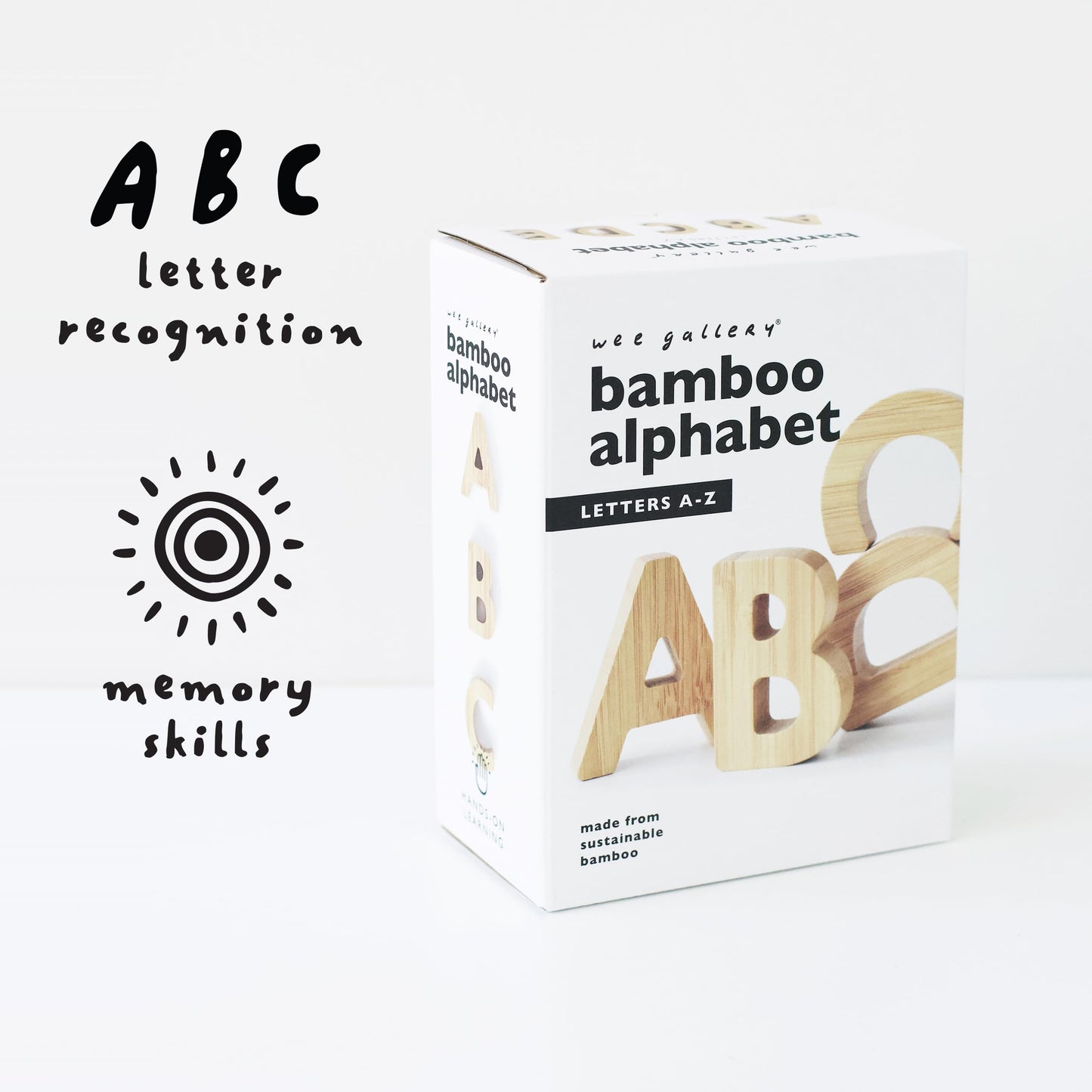 Wee Gallery Bamboo Alphabet, Natural Wood Blocks, Sensory Learning Toy, Wooden Alphabet Toys, 26 Large Letters for Toddler, Preschool Age Kids, Boy or