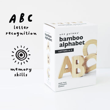 Wee Gallery Bamboo Alphabet, Natural Wood Blocks, Sensory Learning Toy, Wooden Alphabet Toys, 26 Large Letters for Toddler, Preschool Age Kids, Boy or