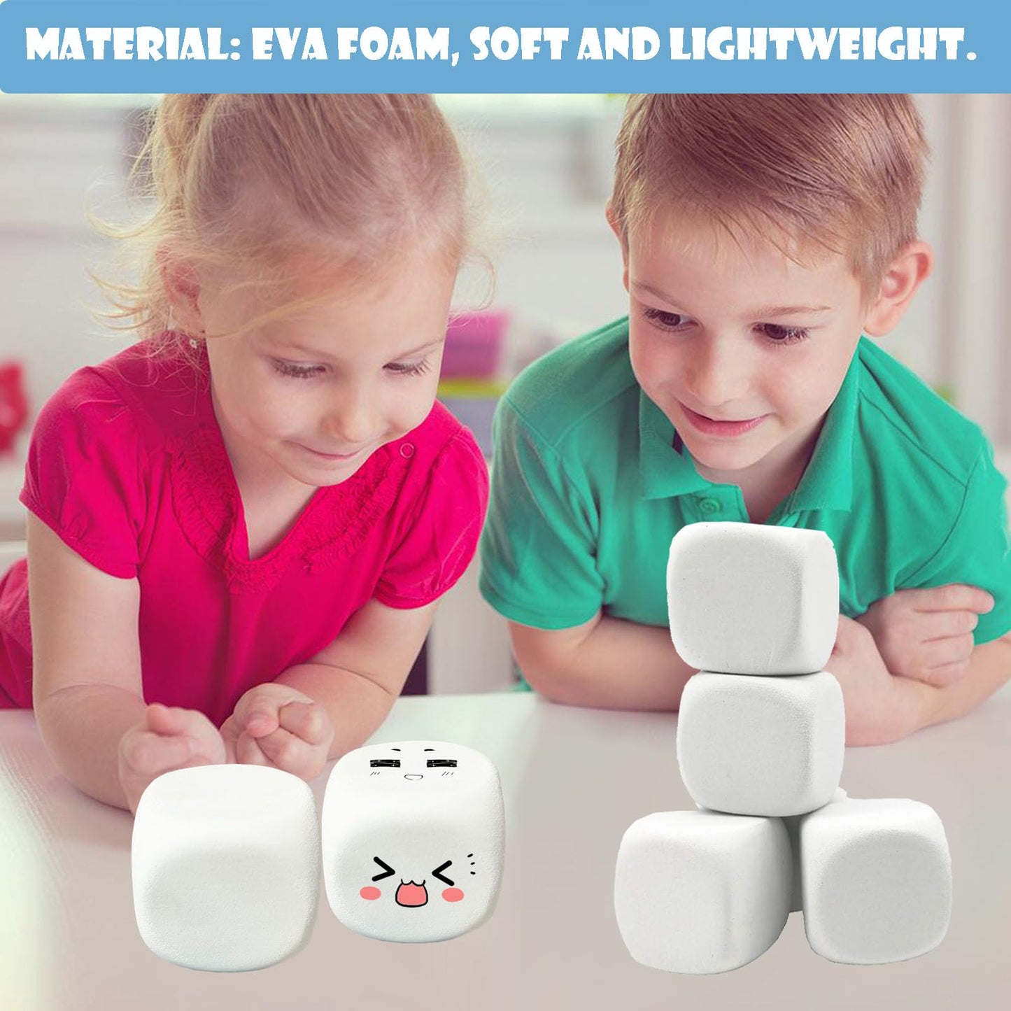 Qidiwin 2.5 Inch White EVA Foam Dices for Kids Graffiti, Building Blocks,Creative Painting,Party Supplies, 12 PCS