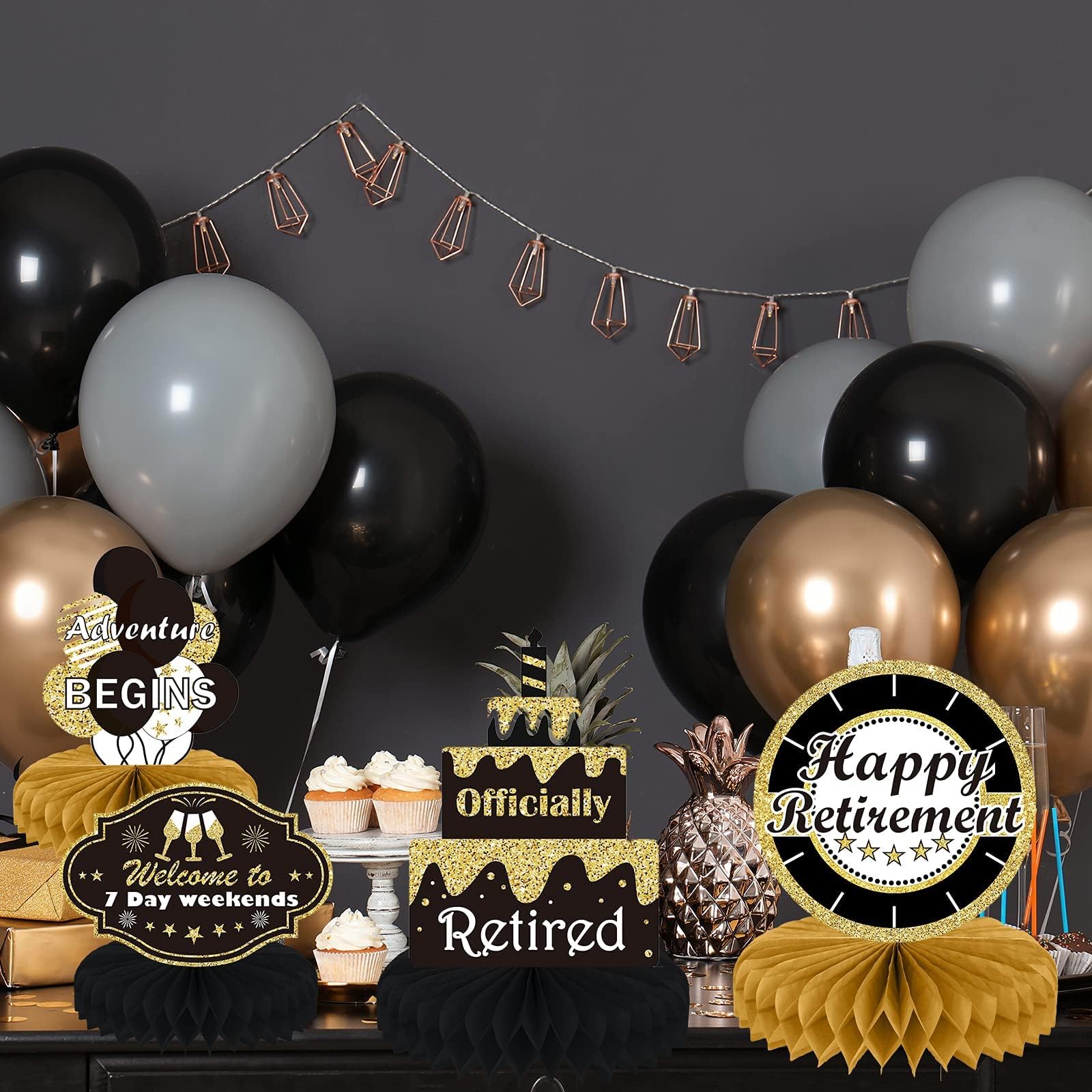 9PCS Retirement Party Decorations Gold Retirement Party Centerpiece Honeycomb Glitter Table Decorations Toppers for Happy Retirement Party Supplies