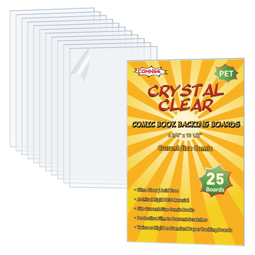 25ct PET Current Comic Book Boards - 6 3/4" x 10 1/2" Acid-Free Ultra Clear Rigid Plastic Comics Board, for Displaying Double-Sided Cover Art, Fits