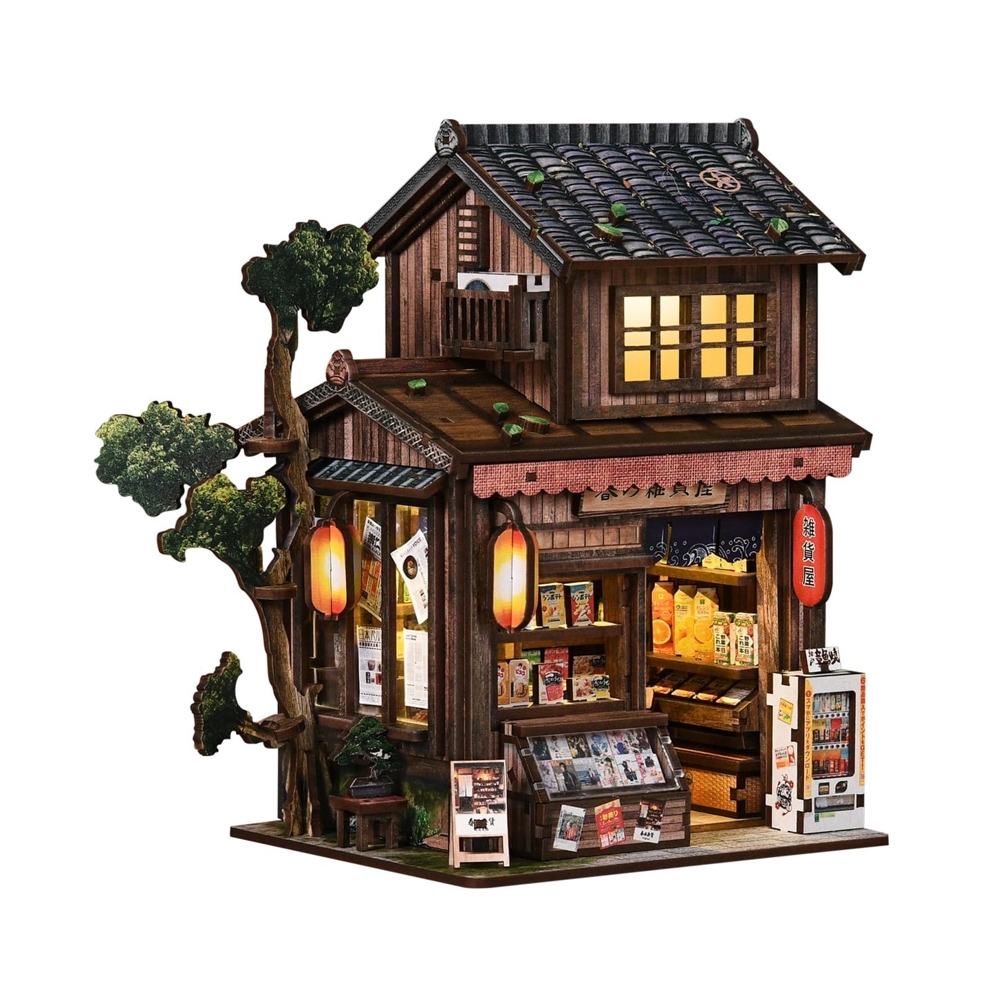 DIY Book Nook, Miniature House Kit with LED Lights (Kasuga Grocery Store)