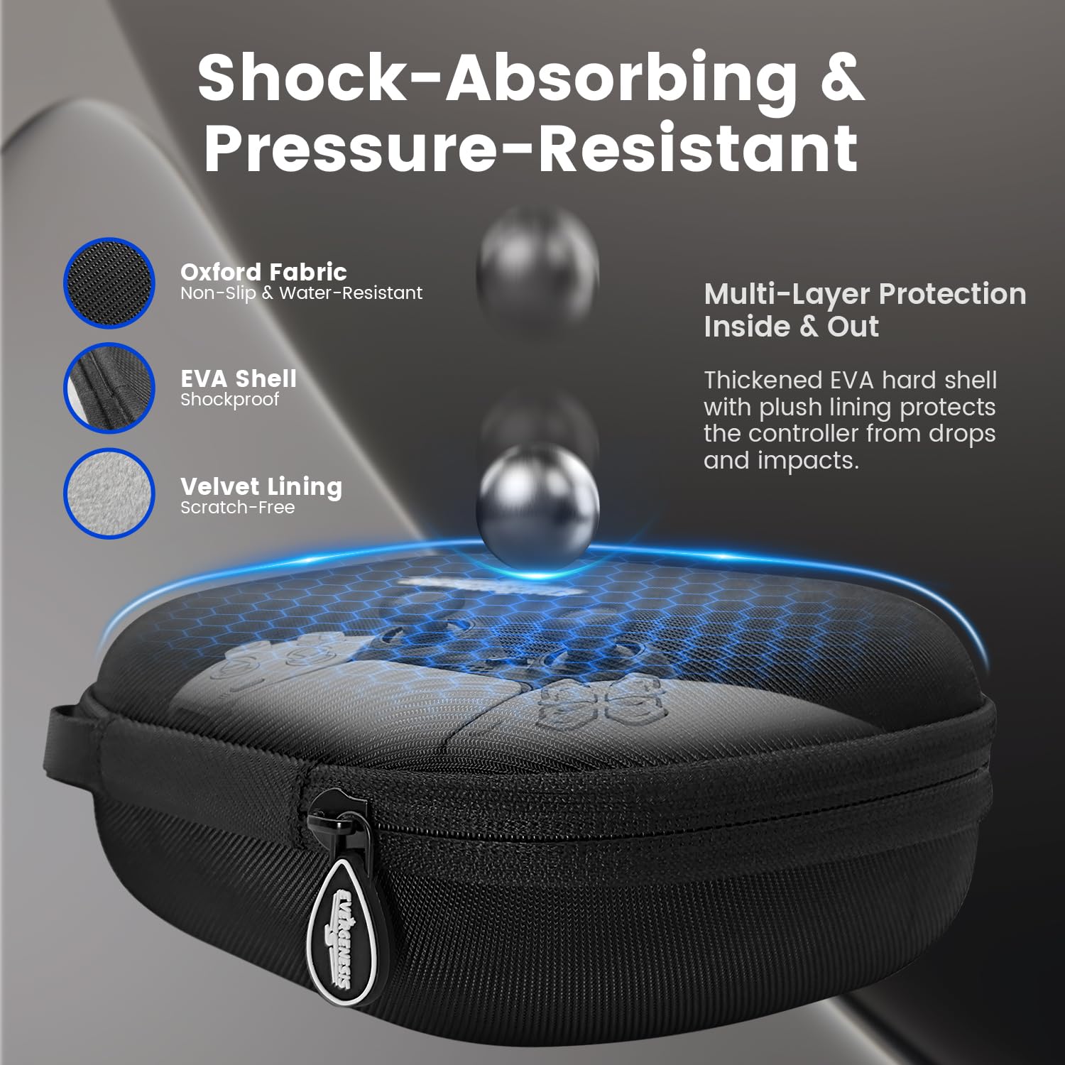 DLDER Shockproof EVA Controller Carrying Case for PS5/Switch Pro with Anti-Scratch Velvet Lining & Accessory Pocket Bag