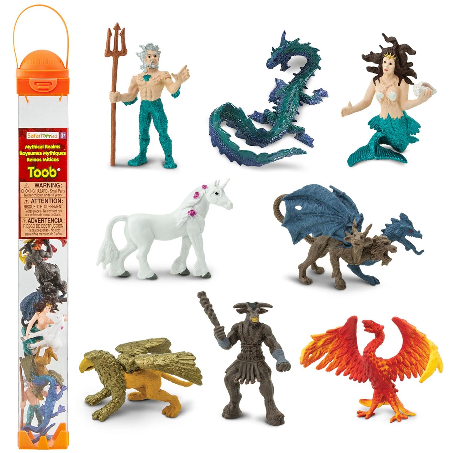 Safari Ltd. Mythical Realm TOOB - 8 Mini Figurines: Chimera, Griffin, Phoenix, Unicorn, Sea Dragon, Minotaur, Poseidon, & Mermaid - Mythology