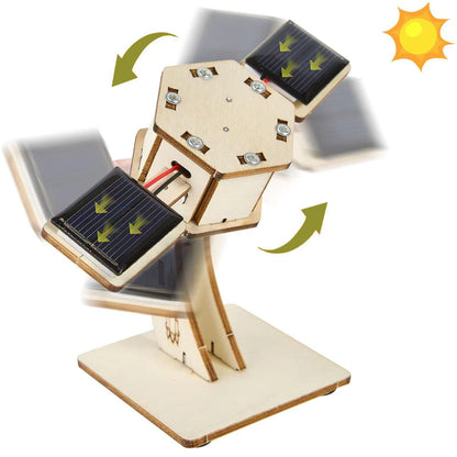 DIY Rotating Solar Satellite - 3D Wooden Puzzle Building Toy.STEM Educational Science Craft Model Kit for Kids.Creative Artificial Satellite Space