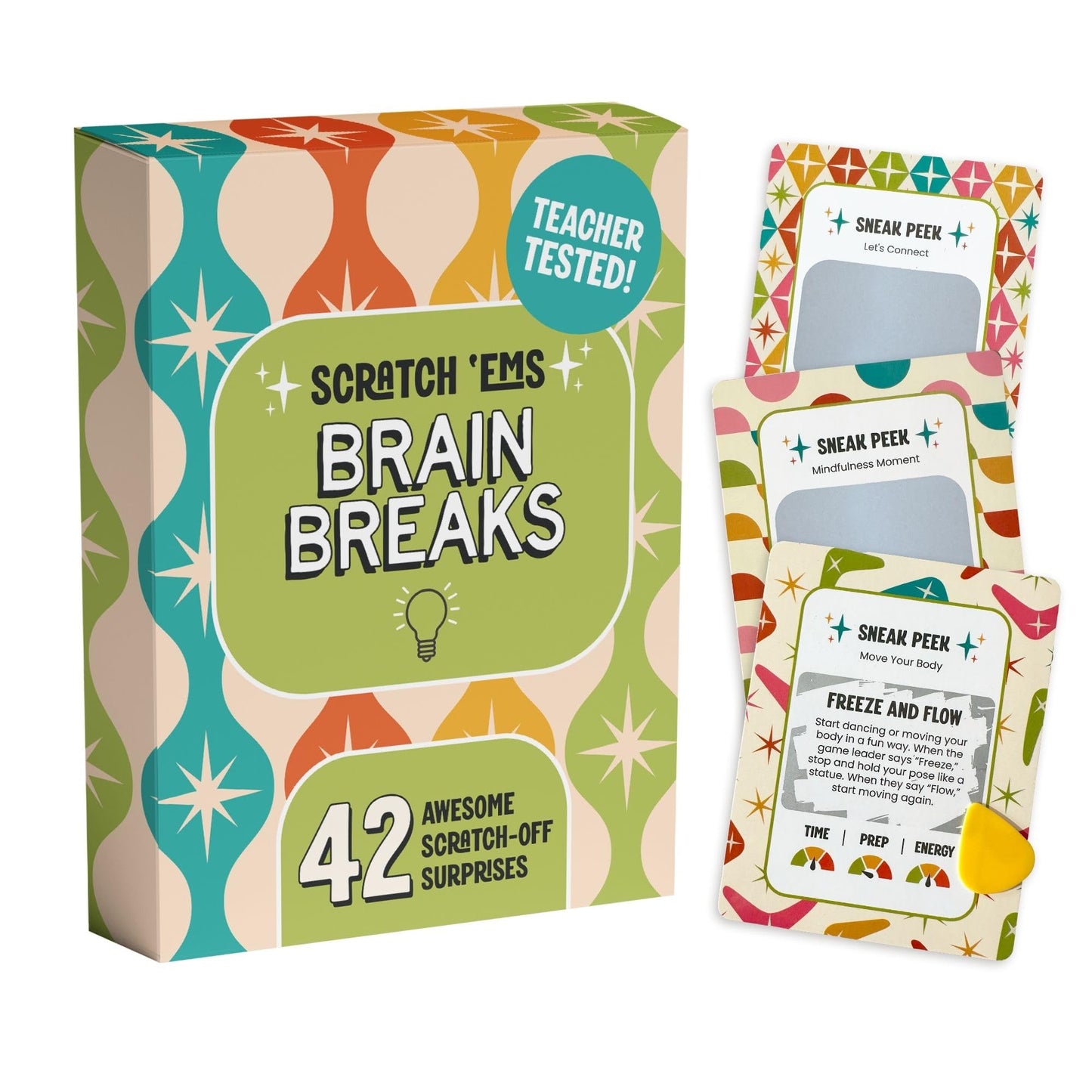 Scratch 'Ems Brain Breaks Scratch Off Cards for Classroom (42 Cards) | Fun Scratch Cards for Teachers & Students | Screen-Free Classroom Engagement