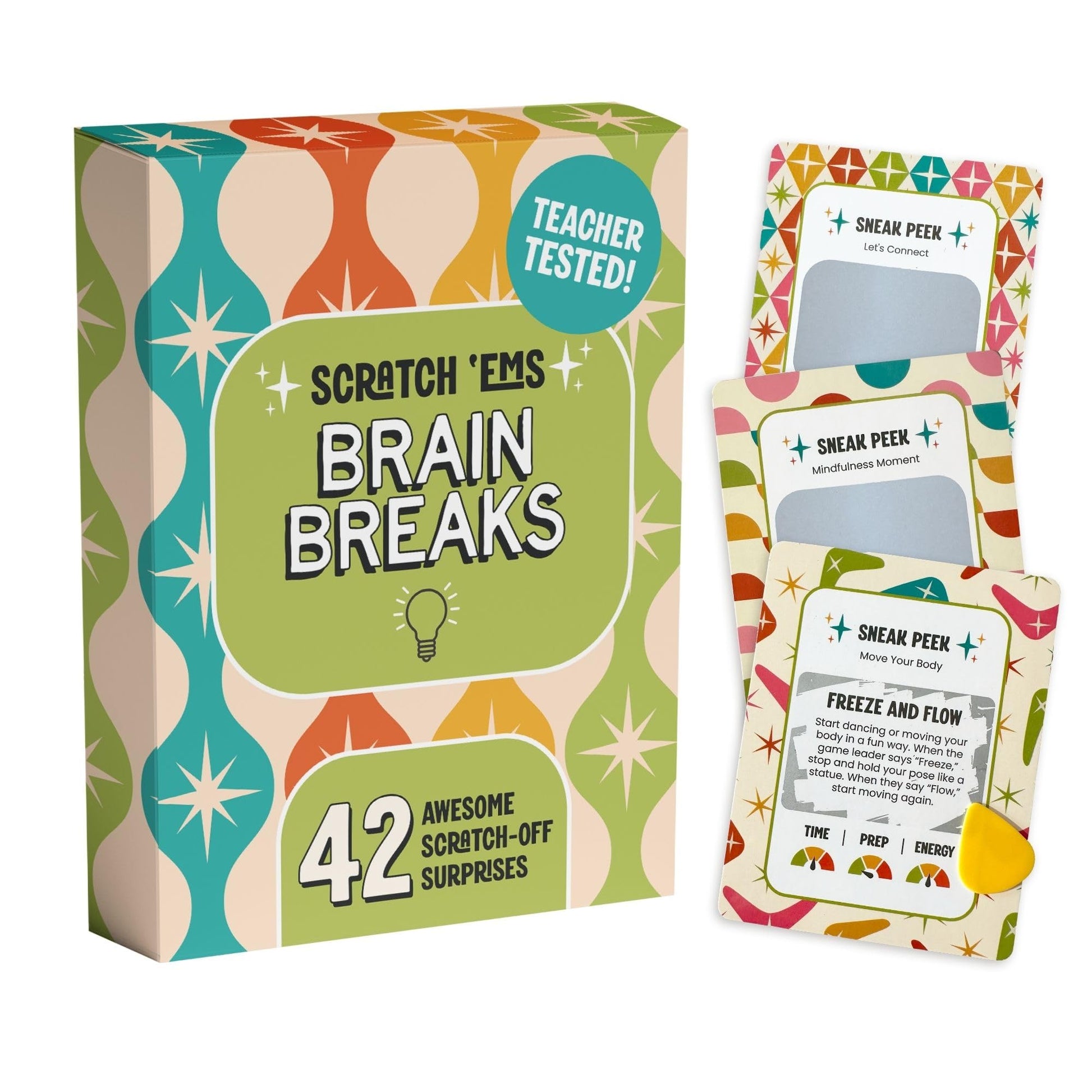 Scratch 'Ems Brain Breaks Scratch Off Cards for Classroom (42 Cards) | Fun Scratch Cards for Teachers & Students | Screen-Free Classroom Engagement