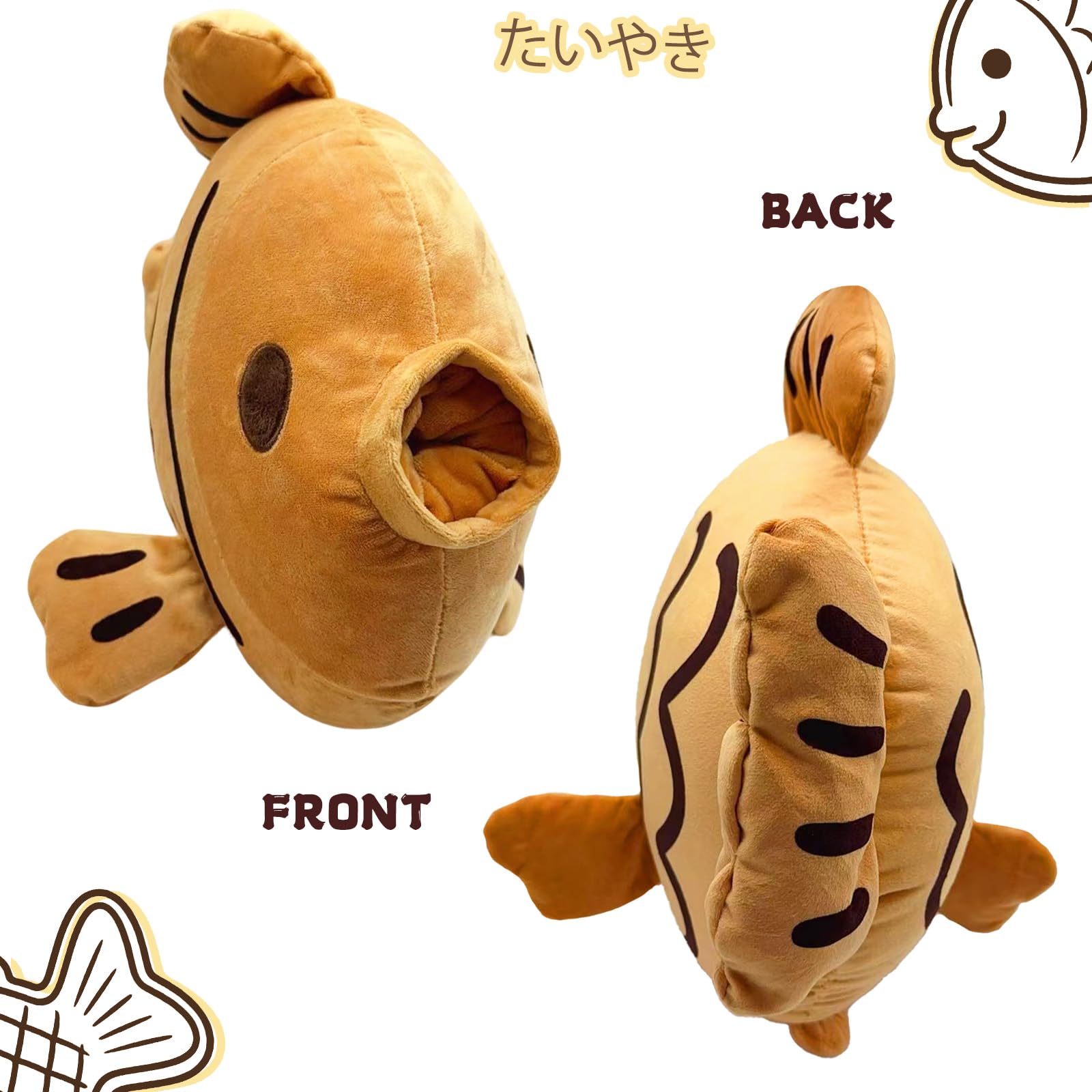 Roqei Cute Taiyaki Plush, 13" Kawaii Taiyaki Fish Stuffed Animal - Soft Stuffed Fish Plush for Home Decor, Perfect for Kids, Boys & Girls