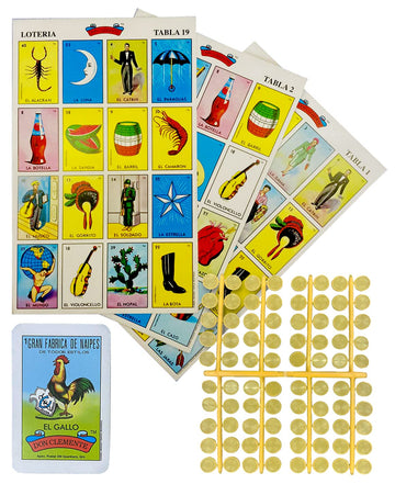 Loteria Mexicana Tradicional Mini Don Clemente 20 Jugadores 160 Fichas - Mexican Bingo Medium Board Game Set 160 Counting Plastic Chips for 20 Players