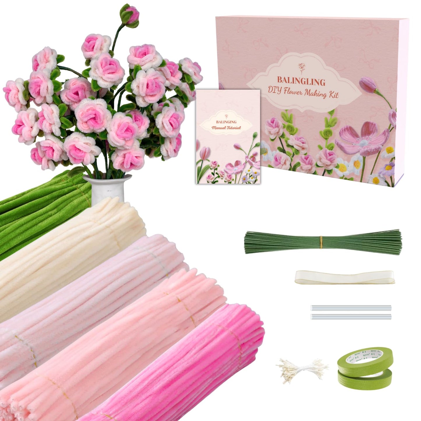 balinging 500pcs Pipe Cleaners Craft for Flowers,Chenille Stems for DIY Flower Making Kit,Pipe Cleaners Projects Creative for DIY Art and Craft,Ideal