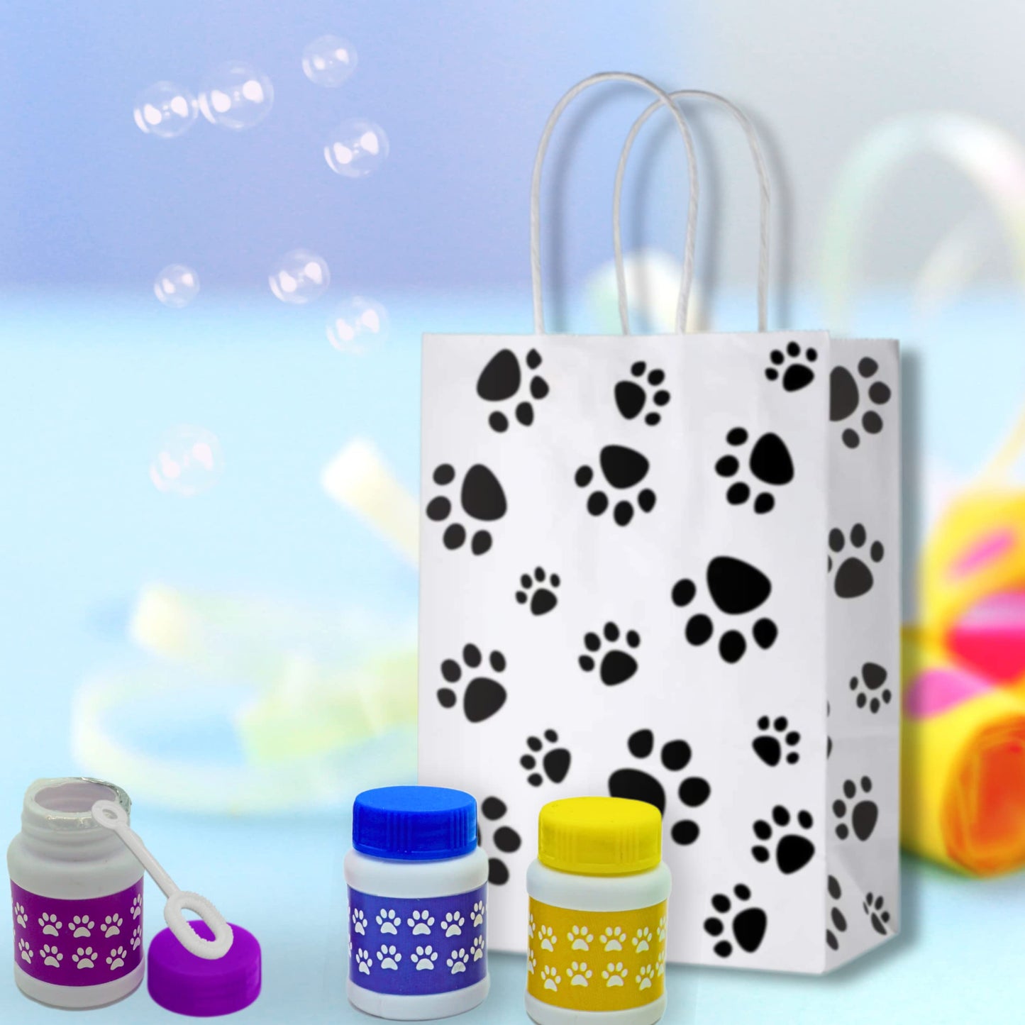 24 Pack Paw Print Bubble Bottles - Mini Bubbles 1 FL oz, Paw Dog Party Favors, Goodie Bag Fillers Stuffers, Party Supplies & Decorations, Bubble Wand