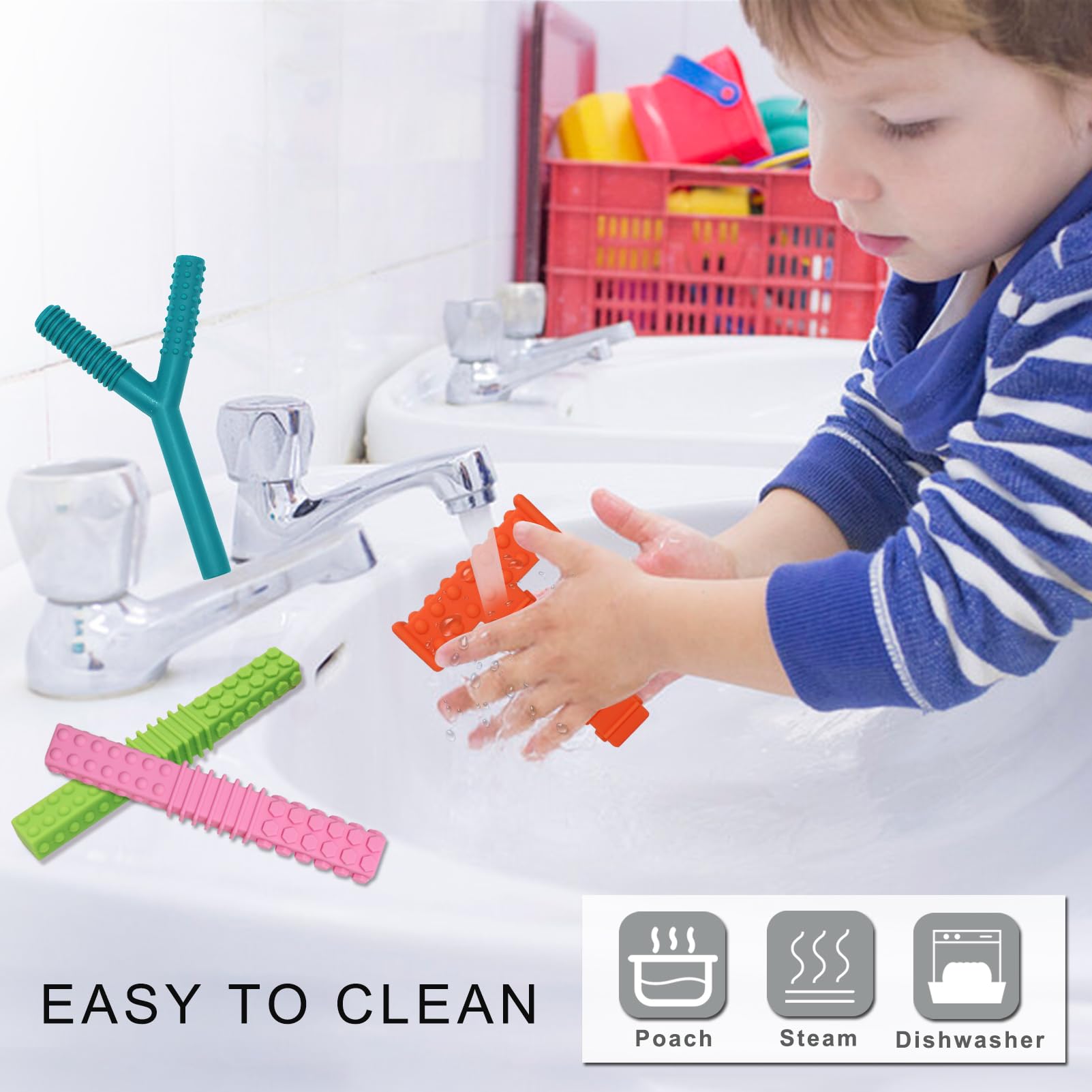 Sensory Chew Toys for Autistic Children, 4 Pack Silicone Chew Tube Teething Sticks Toys for Autism, ADHD, SPD, Chewies with Special Needs, Oral Motor