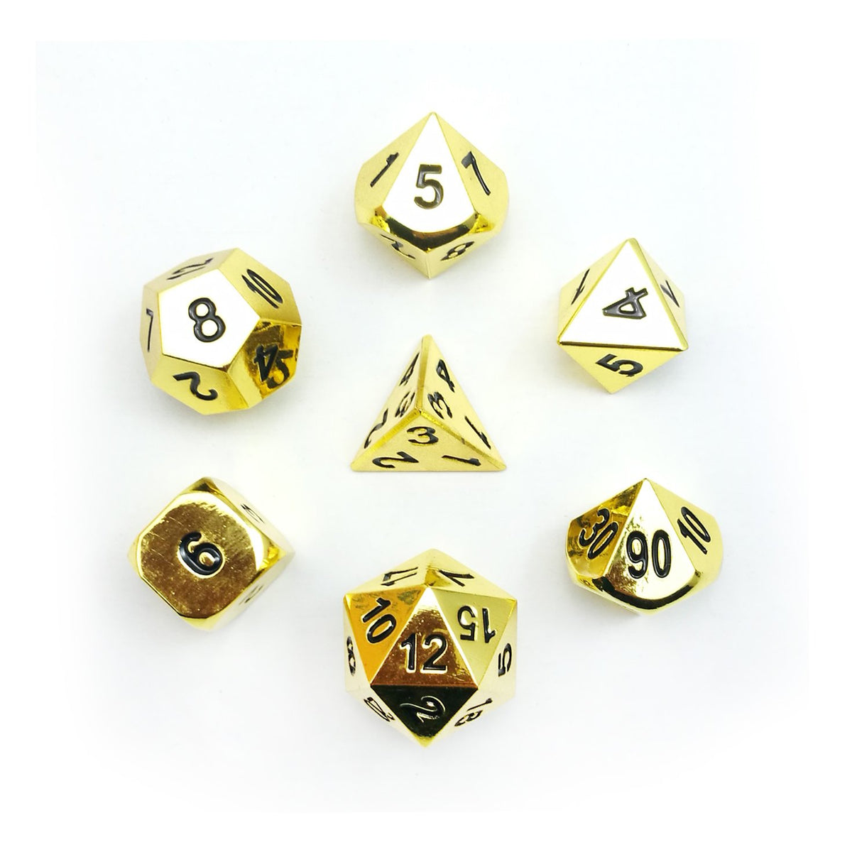 Set of 7 Deluxe Metal Golden Polyhedral Game Dice Set, Golden RPG Game Dice 7pcs Set of d4 d6 d8 d10 d12 d20 d%