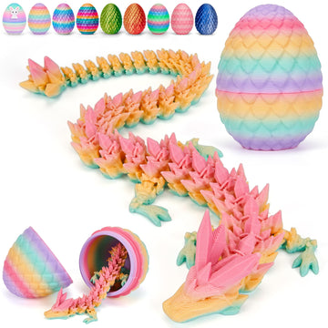TBOLINE 12" 3D Printed Dragon Egg, Cool 3D Printer Articulated Crystal Dragon Toys for Kids, Surprise Animals Figurines Fidget Dinosaur Eggs Toys