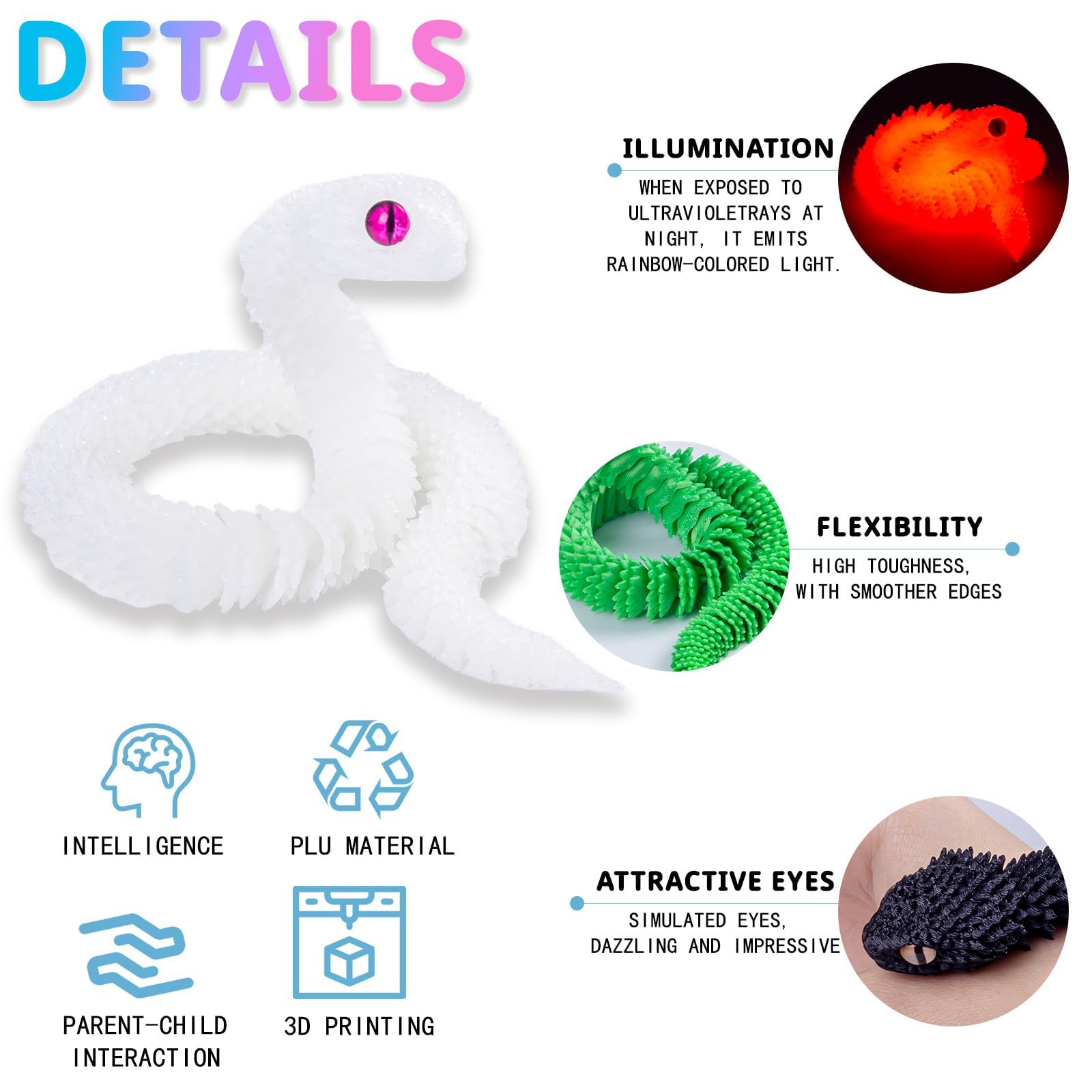 Nerfcareani 5Pcs 12in Printed Snake Toys, Flexible 3D Printed Animal, Fidget ADHD Snake Toys, Home Decor Christmas Fidget Toys Gifts Easter