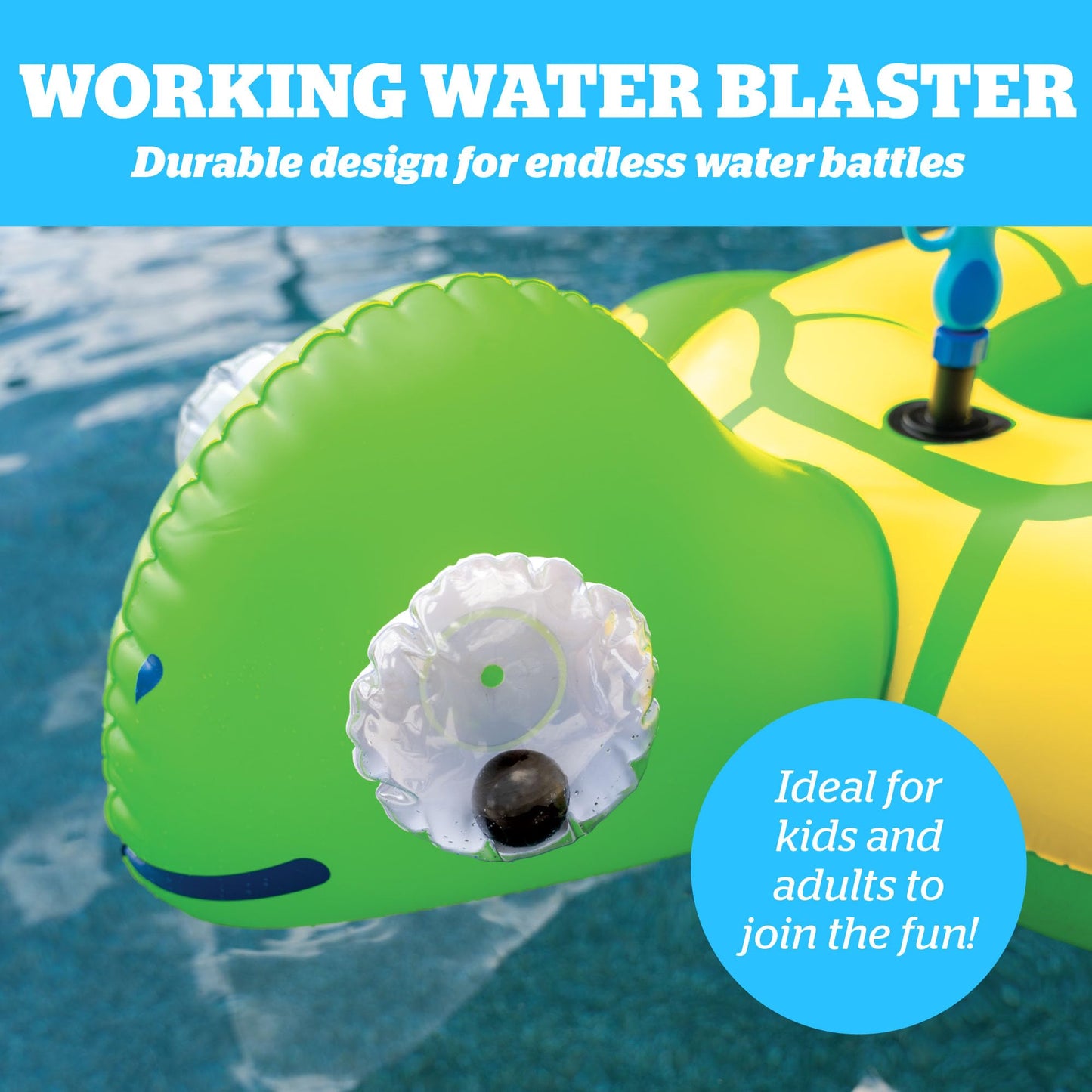 Turtle Water Blaster Ride-On Inflatable, Pool-Fed Spray Cannon, Large Splash Toy for Swimming Play, Summer Outdoor Fun for Kids, Backyard Adventure