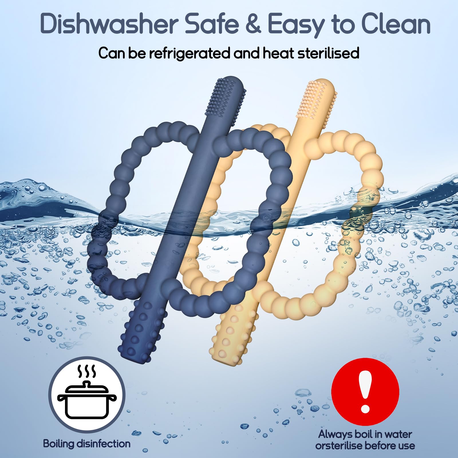 WALULAN 2 Pack Baby Silicone Teething Toys, Teething Sticks for Babies,Silicone teether Tubes for Baby Girl,BPA Free, Soothe Gums for 0-6 3-12 18-36
