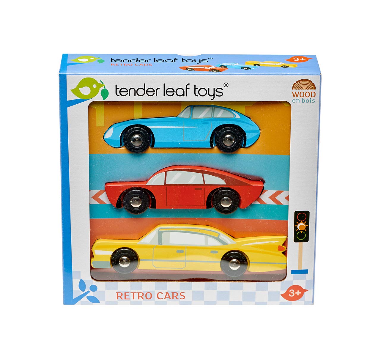 Tender Leaf Toys - Retro Cars - Three Vintage Solid Wood Super Car Set Made with Premium Quality Materials - Encourages Imaginative Roleplay