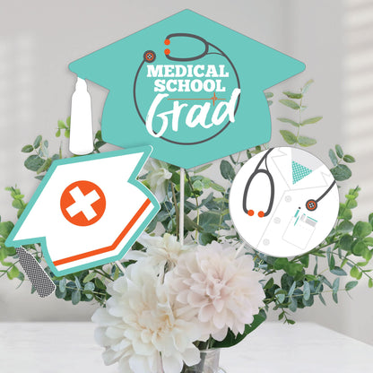 Big Dot of Happiness Medical School Grad - Doctor Graduation Party Centerpiece Sticks - Table Toppers - Set of 15