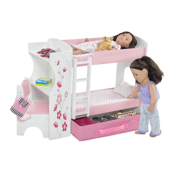Emily Rose 18 Inch Doll Bunk Bed Set with Desk, Storage Drawer & Bedding