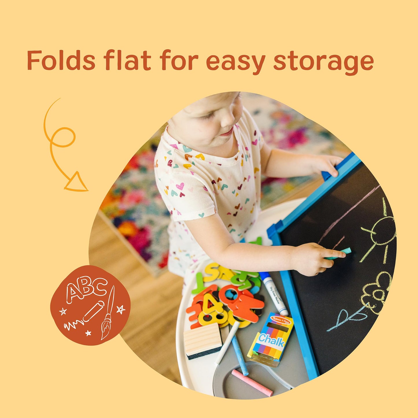 Melissa & Doug Magnetic Tabletop Easel, Deluxe Double-Sided Wooden Art Set with Chalkboard, Dry-Erase Board, Paper Roll Holder, Magnets & Art