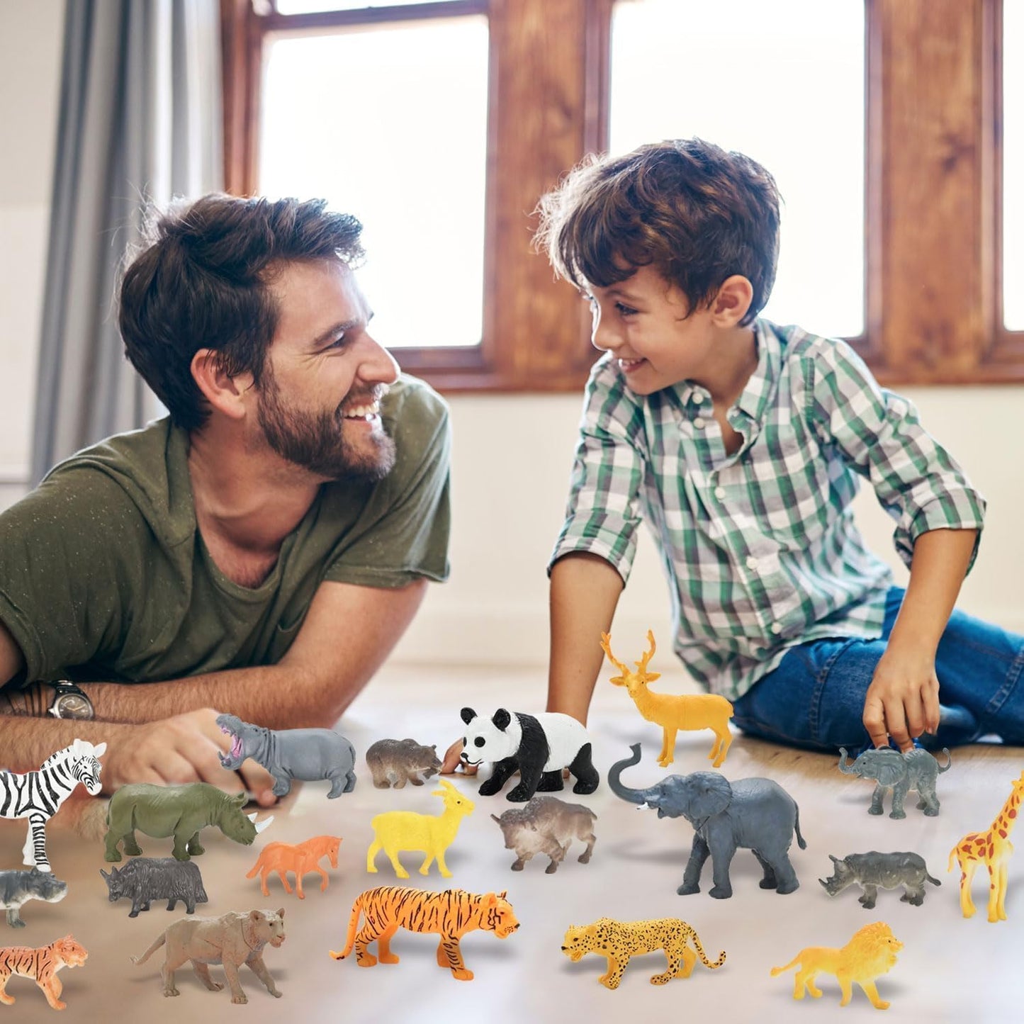 24Pcs Safari & Zoo Animals Figures, Realistic Plastic Animal Toys Set for Kids 1 2 3, Educational Jungle Animals Figures Playset, Party Supplies