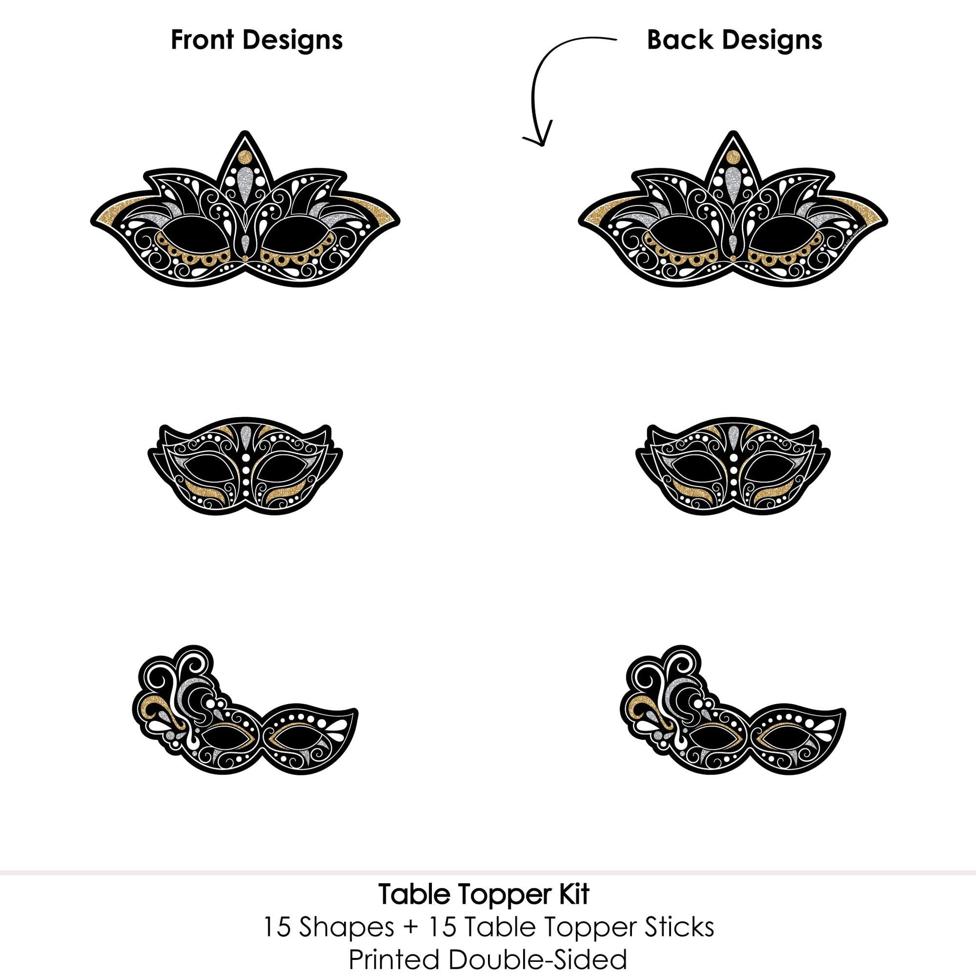 Big Dot of Happiness Masquerade - Venetian Mask Party Centerpiece Sticks - Table Toppers - Set of 15
