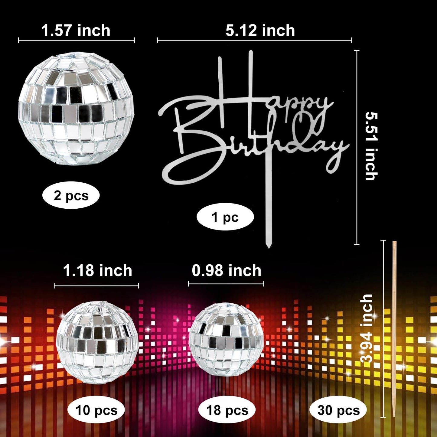 31pcs Disco Ball Cake toppers Happy Birthday Cake Topper 1970s Disco Ball Cake Picks Theme Cake Decor for Disco Theme Party Favor