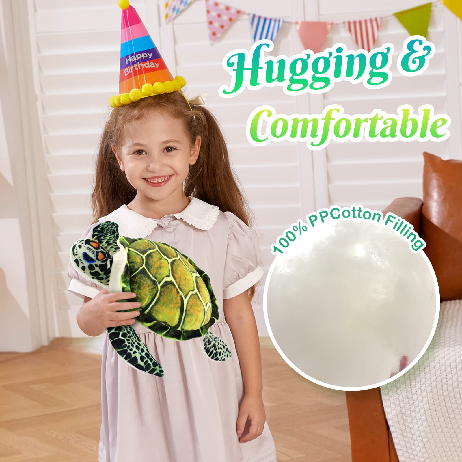 Athoinsu Realistic Stuffed Animal Sea Turtle Soft Plush Toy Ocean Life Tortoise Throw Pillow Birthday Plushie Gifts for Toddler Kids Boys and Girls