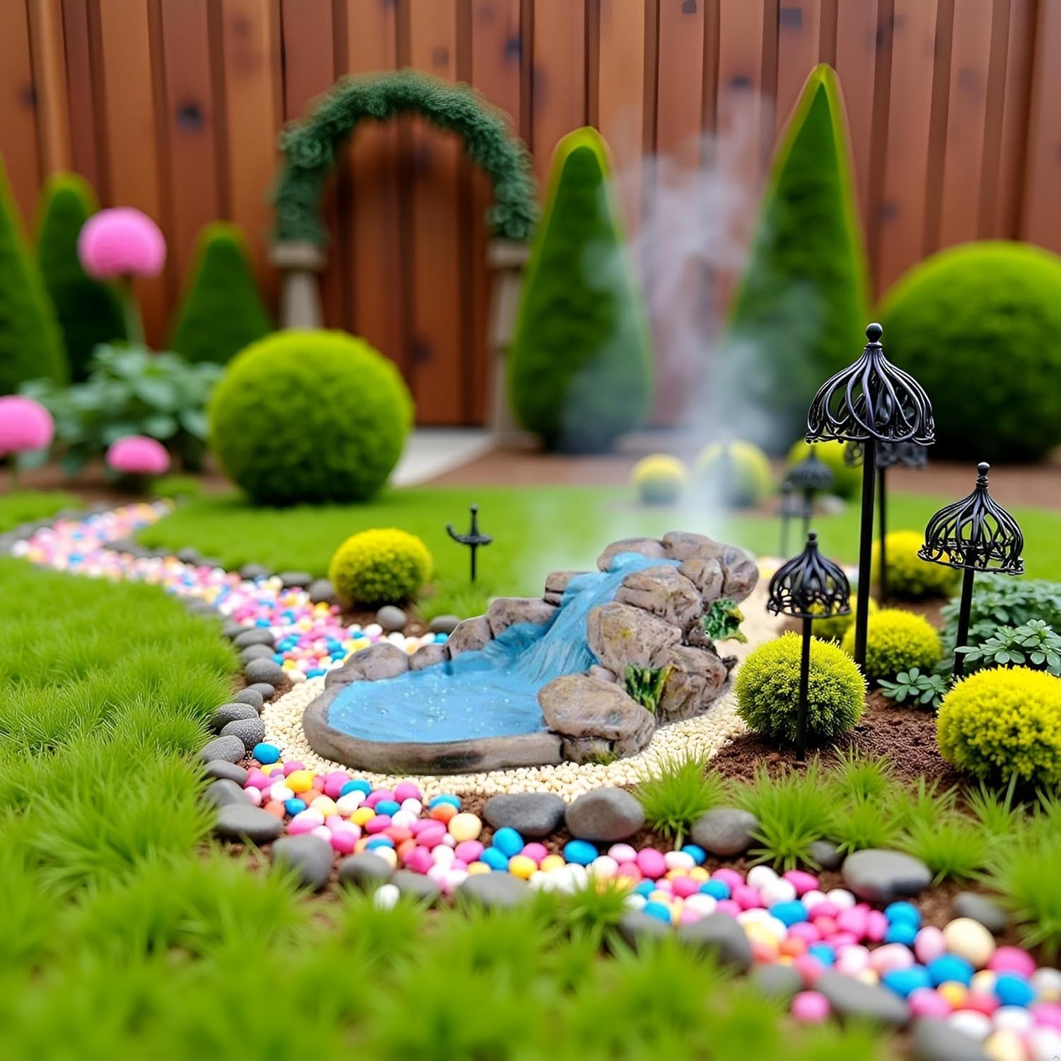 DIY Miniature Mini Water Pool, Garden Lawn Ornament for Mountain Dollhouse Decor, Craft Outdoor Statues, Village Character and Manor Style