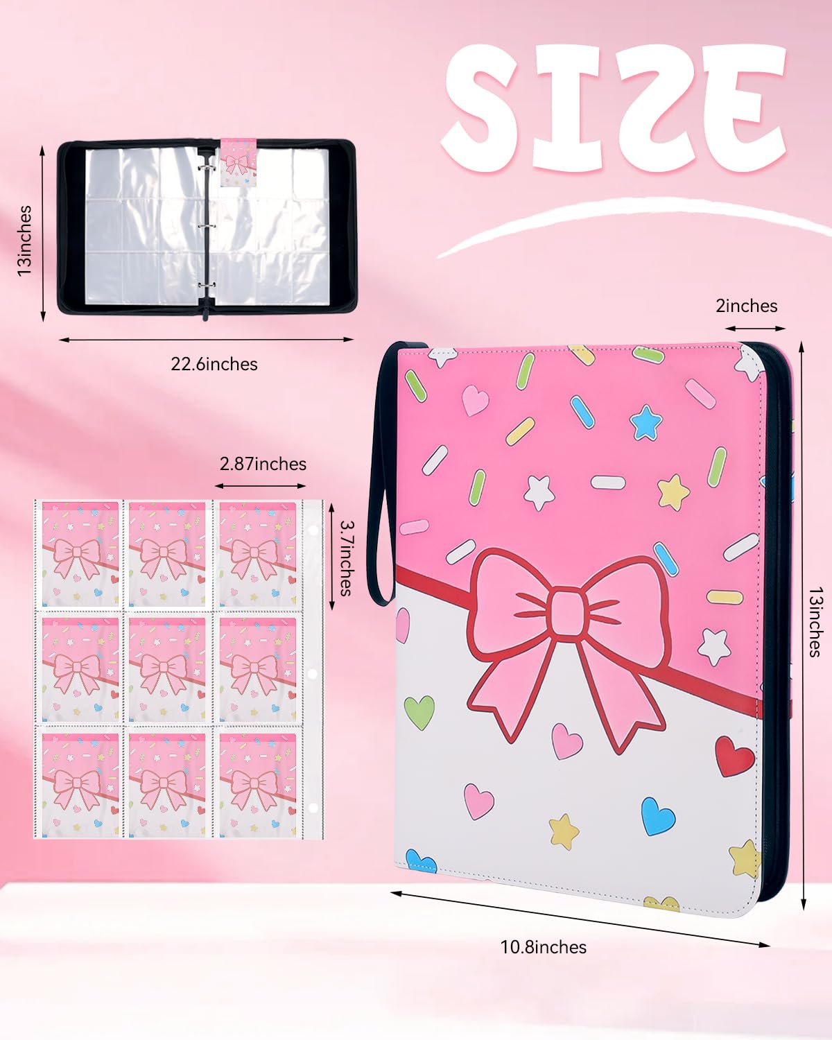 HAPPYER Card Binder 9 Pocket, Trading Card Binder Holds 900 Cards with 50 Removable Pages, Zipper Card Holder Album, Card Book Organizer for Sports