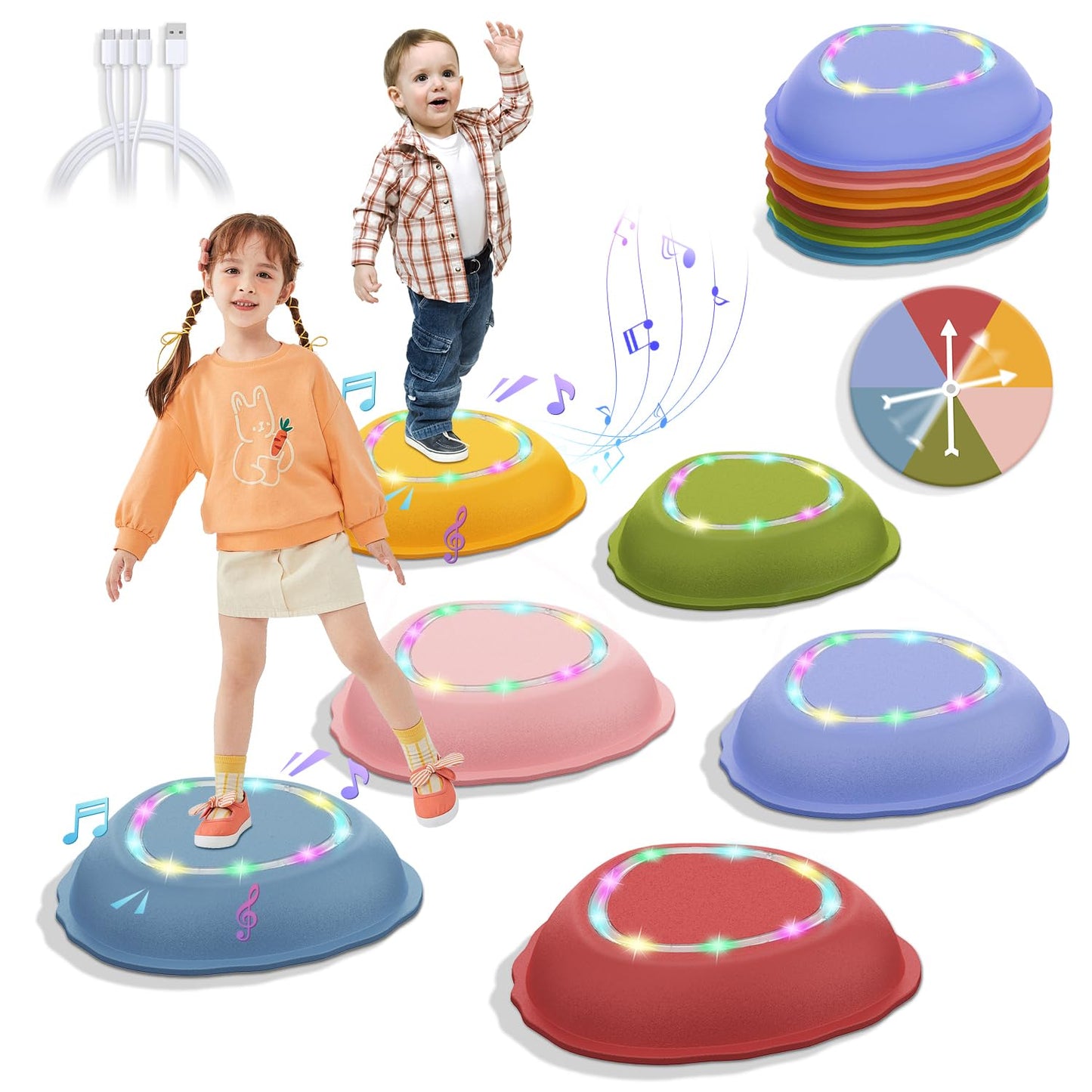 Rechargeable Stepping Stones for Kids, 6pcs Non-Slip Toddler Stepping Stones with Light&Music, Sensory Toys for Indoor and Outdoor Play, Gifts