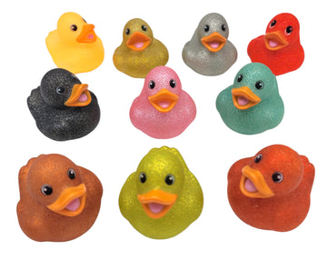 Zugar Land Colorful Glitter Rubber Duckies (2") Assorted Neon Color Squeaky Ducks Ducky Duck (6 Pack)