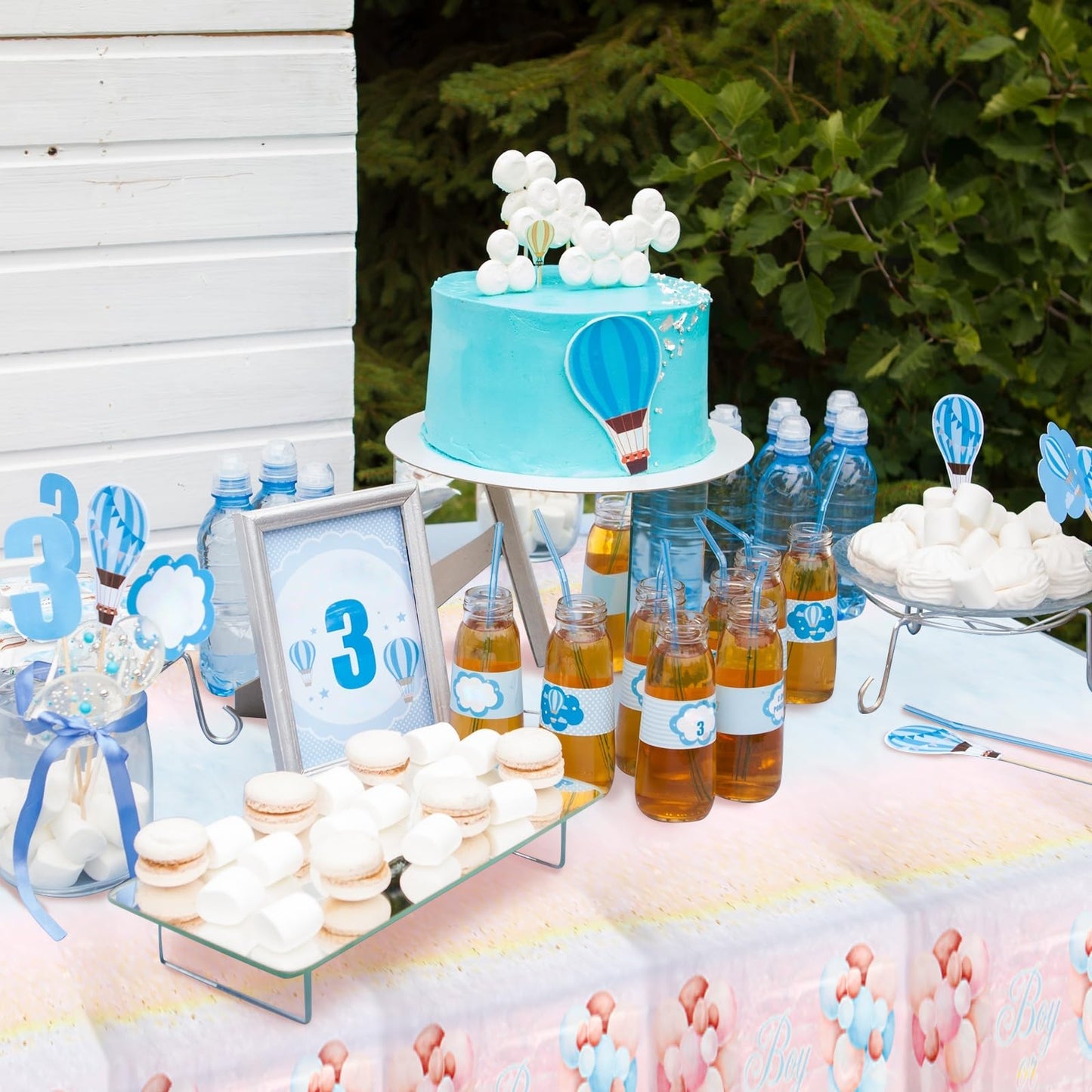 3 Pack Teddy Bear Baby Shower Tablecloths, Plastic Gender Reveal Tablecloths Waterproof Pink and Blue Tablecloth for Boy or Girl Baby Shower Birthday