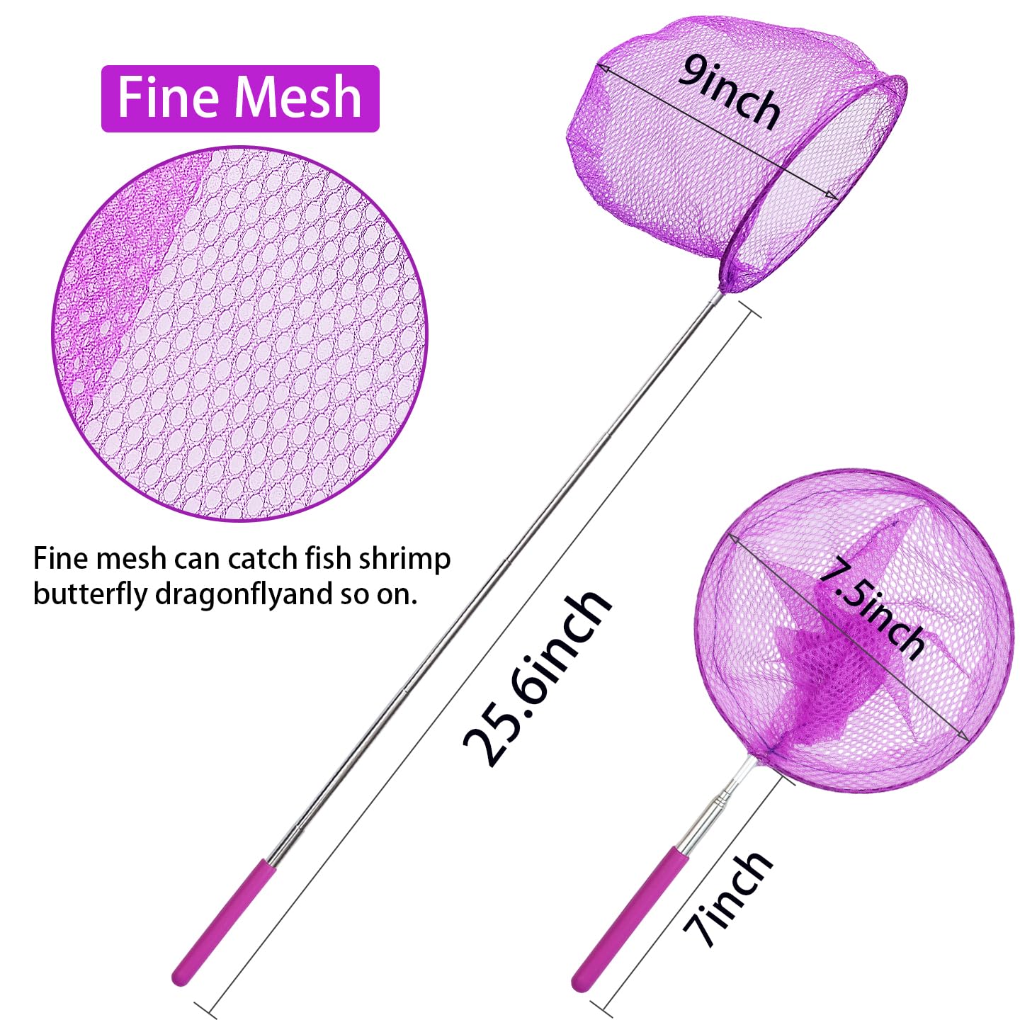 2 Pack Insect Catching Nets, Telescopic Stainless Steel Pole, Fishing Nets,Butterfly Nets, Nature Exploration Toys for Kids Outdoor Playing