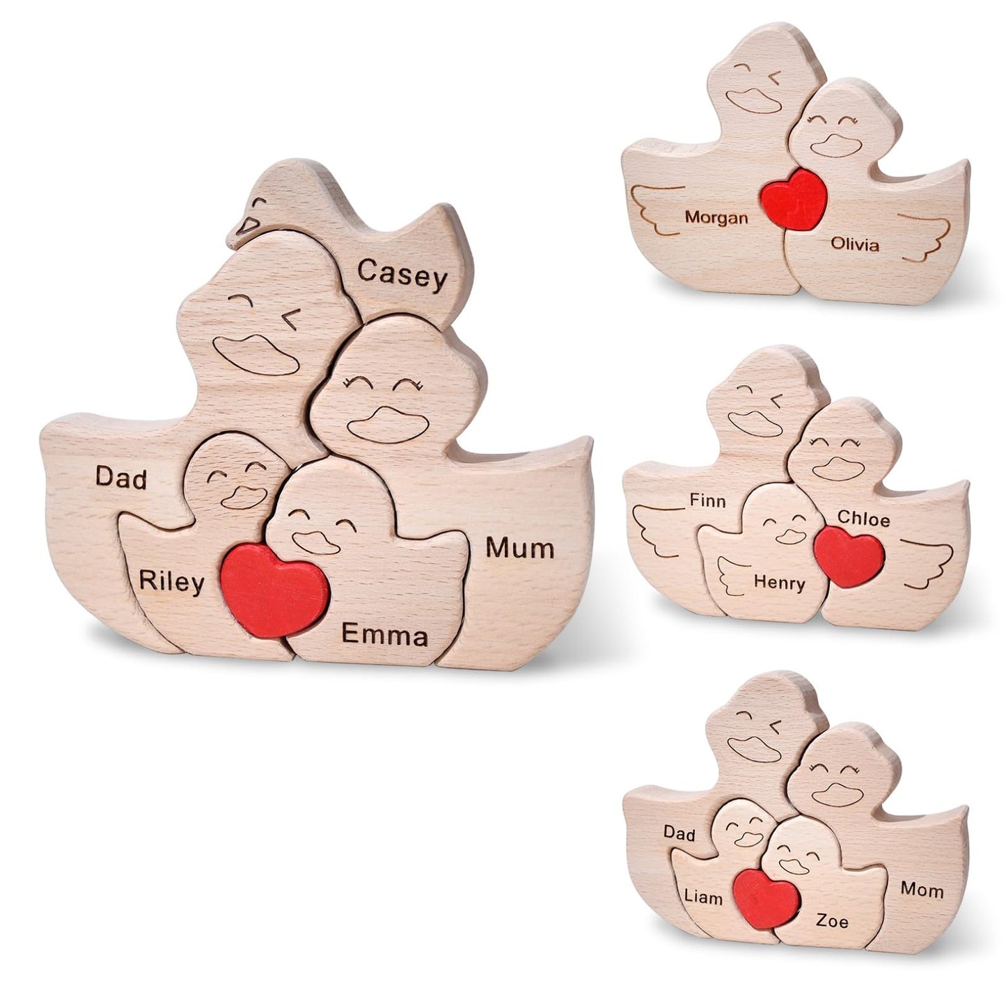 Personalized Wooden Cute Ducks Family Puzzle Toy, Customizable Puzzles with 2-5 Names, Love You Home Decor Gift for Mom Dad Grandma, Toddler Puzzle