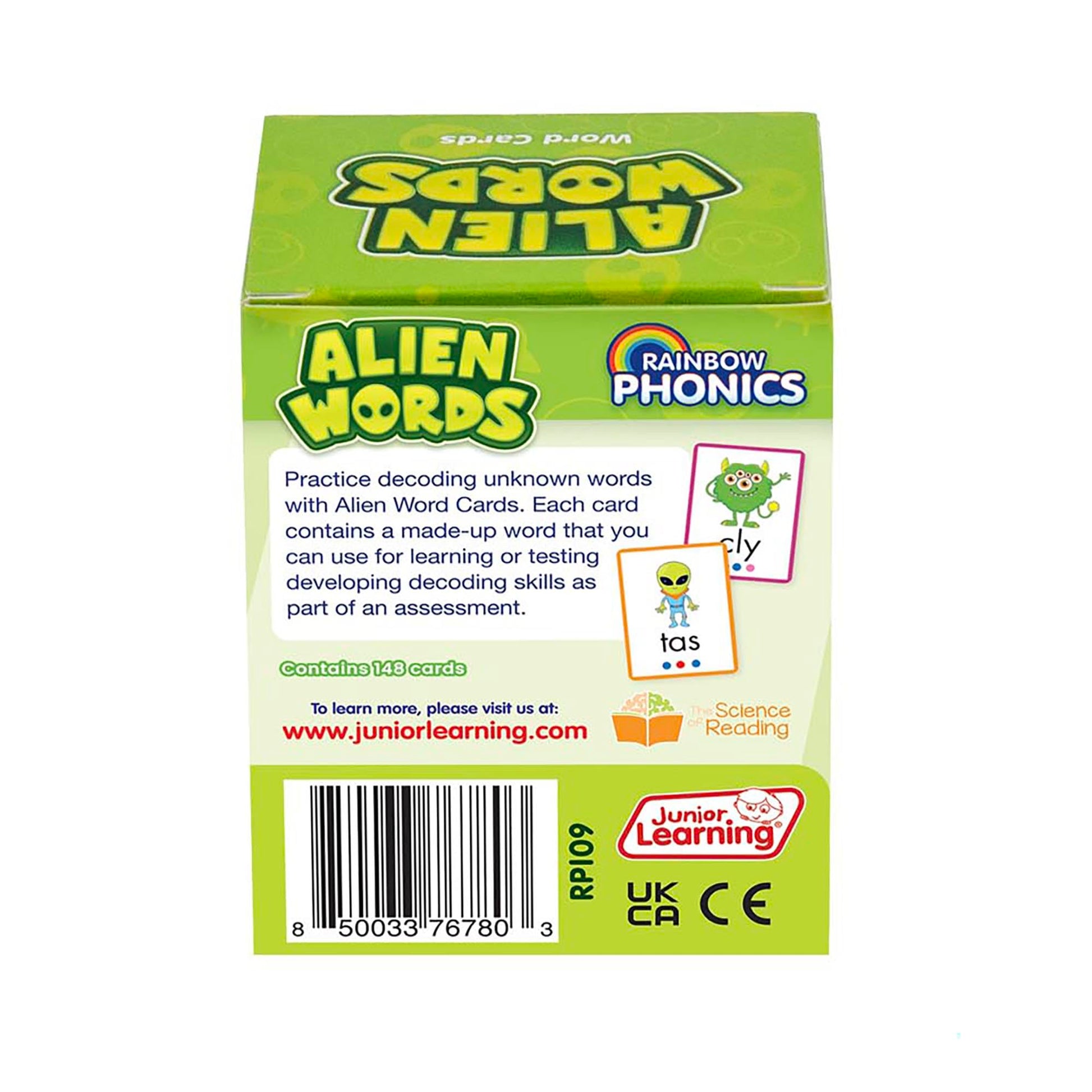 Junior Learning: Rainbow Phonics - Alien Words - 148 Word Cards, Flash Cards with Made Up Words to Help Learn Phonics, Level Based Cards, Kids Ages 4+